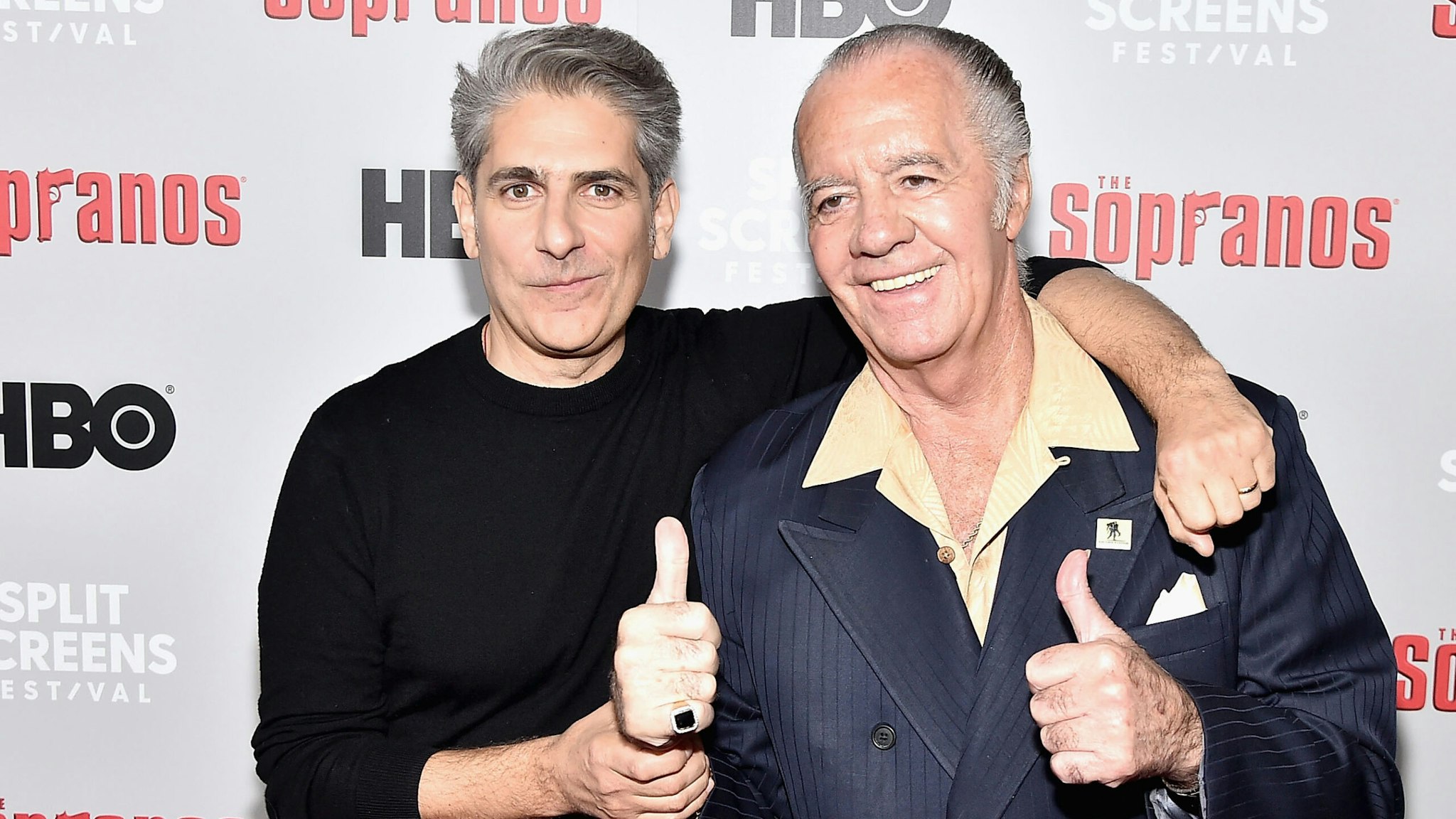 NEW YORK, NEW YORK - JANUARY 09: Michael Imperioli and Tony Sirico attend the "The Sopranos" 20th Anniversary Panel Discussion at SVA Theater on January 09, 2019 in New York City.
