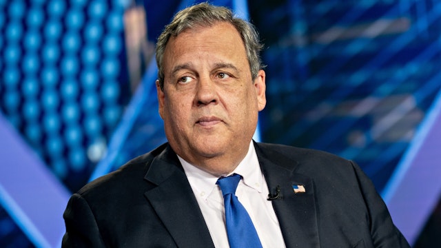 Chris Christie, former governor of New Jersey, during a Bloomberg Television interview in Washington, DC, US, on Wednesday, July 19, 2023. Christie has made debating Donald Trump the centerpiece of his presidential campaign, saying he's the only challenger who will confront the former president directly, a lesson he says he learned in his unsuccessful 2016 primary campaign.