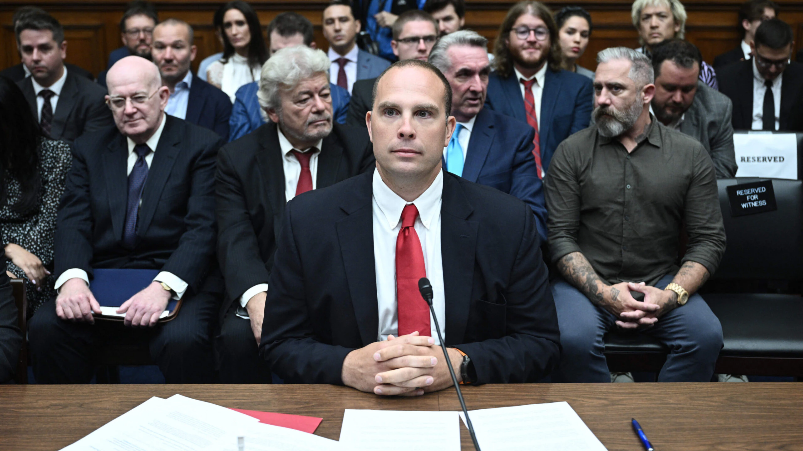 David Grusch, former National Reconnaissance Officer Representative on the Unidentified Anomalous Phenomena Task Force, arrives to testify during a House Subcommittee on National Security, the Border, and Foreign Affairs hearing titled "Unidentified Anomalous Phenomena: Implications on National Security Public Safety and Government Transparency," on Capitol Hill in Washington, DC, on July 26, 2023.