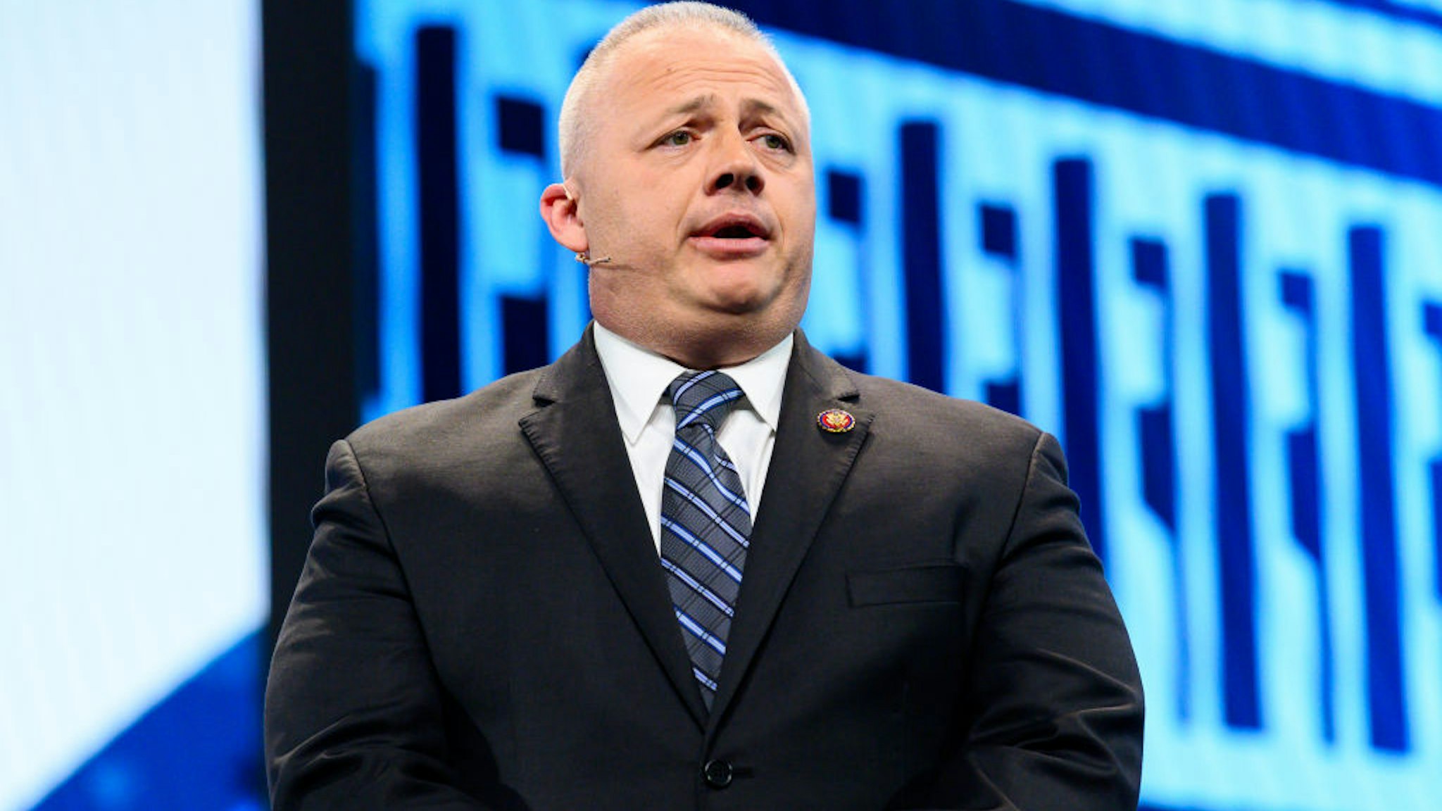 WASHINGTON, DC, UNITED STATES - 2019/03/26: U.S. Representative Denver Riggleman (R-VA) seen speaking during the American Israel Public Affairs Committee (AIPAC) Policy Conference in Washington, DC.