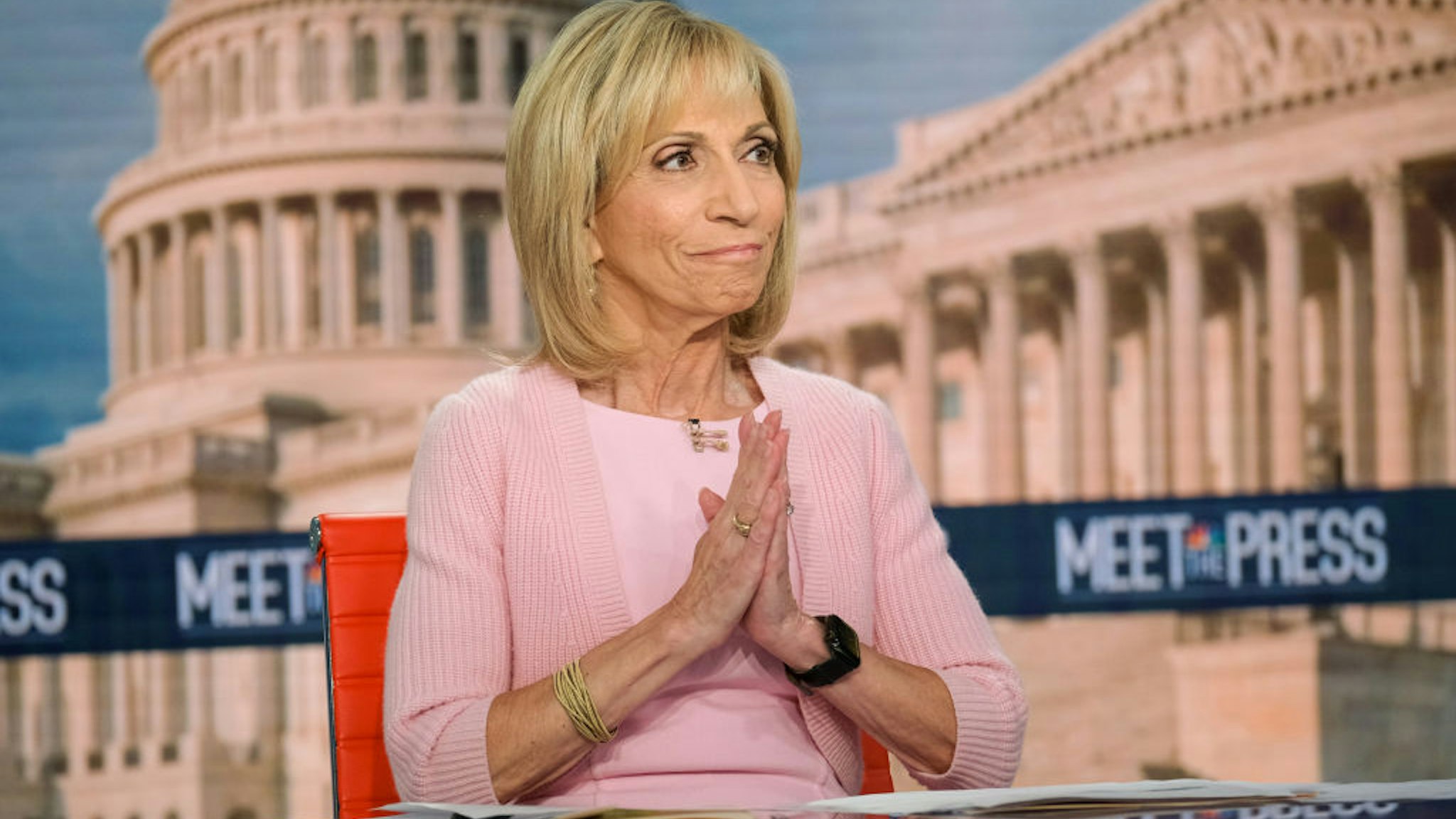 MEET THE PRESS -- Pictured: Guest Moderator and NBC News Chief Washington Correspondent and Chief Foreign Affairs Correspondent Andrea Mitchell appears on Meet the Press in Washington, D.C. Sunday, Aug. 14, 2022. -- (Photo by: William B. Plowman/NBC via Getty Images)