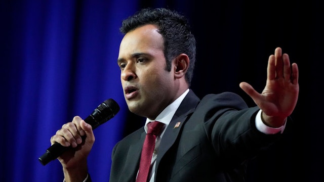 WASHINGTON, DC - JUNE 23: Republican presidential candidate Vivek Ramaswamy delivers remarks at the Faith and Freedom Road to Majority conference at the Washington Hilton on June 23, 2023 in Washington, DC. Former U.S. President Donald Trump will deliver the keynote address at tomorrow evening's "Patriot Gala" dinner.