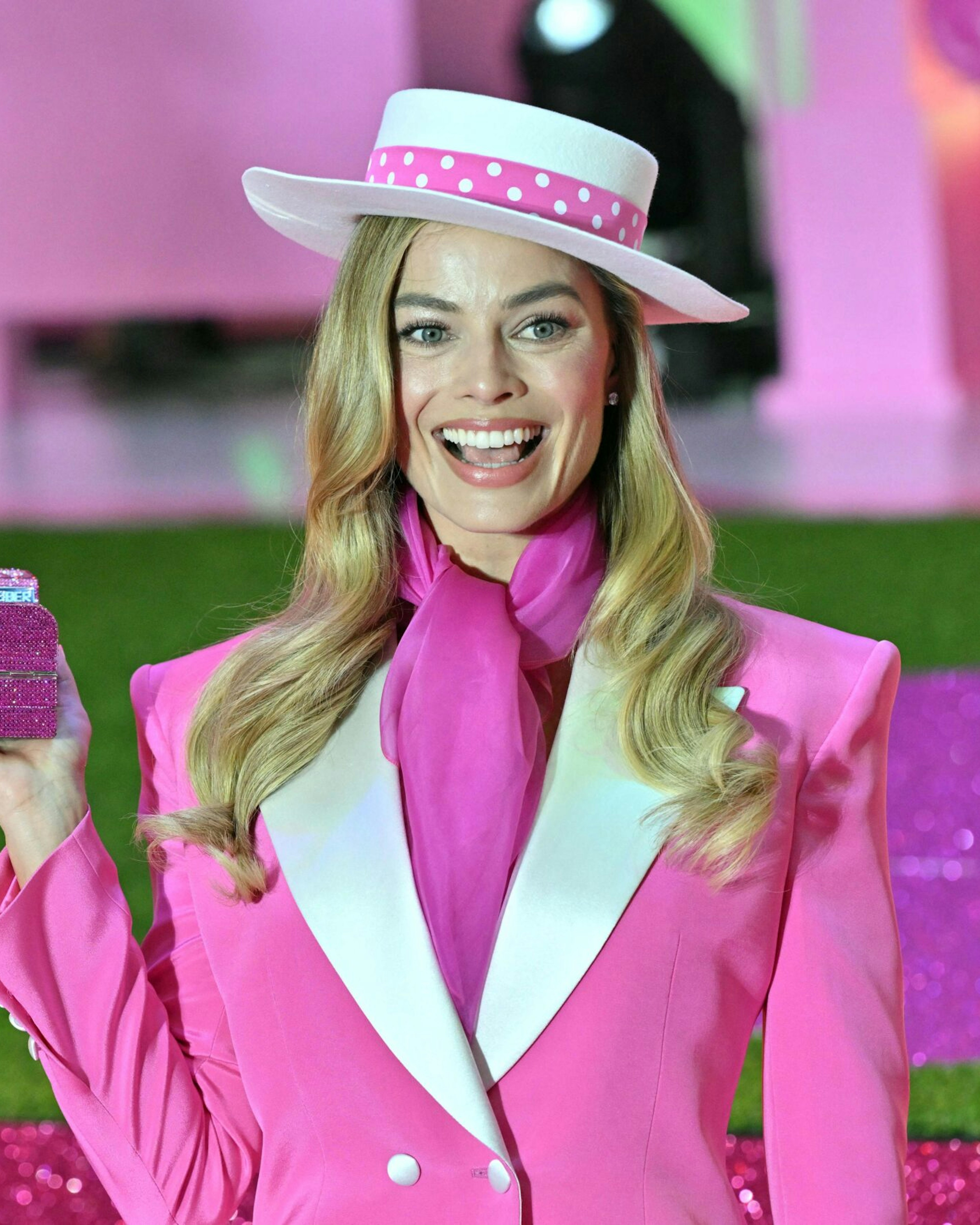Australian actress Margot Robbie poses for a photo during a pink carpet event to promote her new film "Barbie" in Seoul on July 2, 2023. (Photo by Jung Yeon-je / AFP) (Photo by JUNG YEON-JE/AFP via Getty Images)