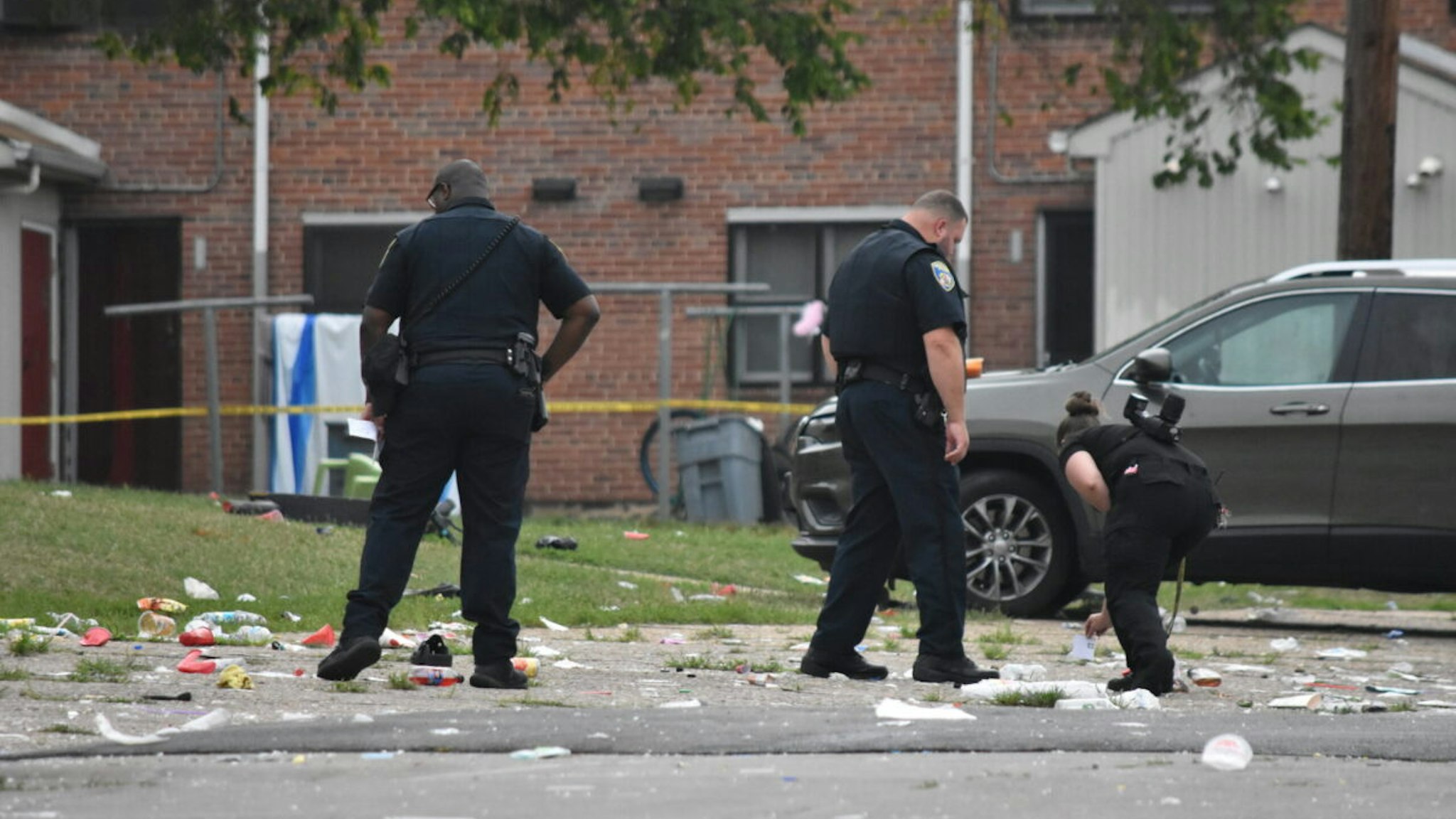 A view from the scene of a mass shooting incident at the 800 block of Gretna Court in Baltimore, Maryland, United States on July 2, 2023.