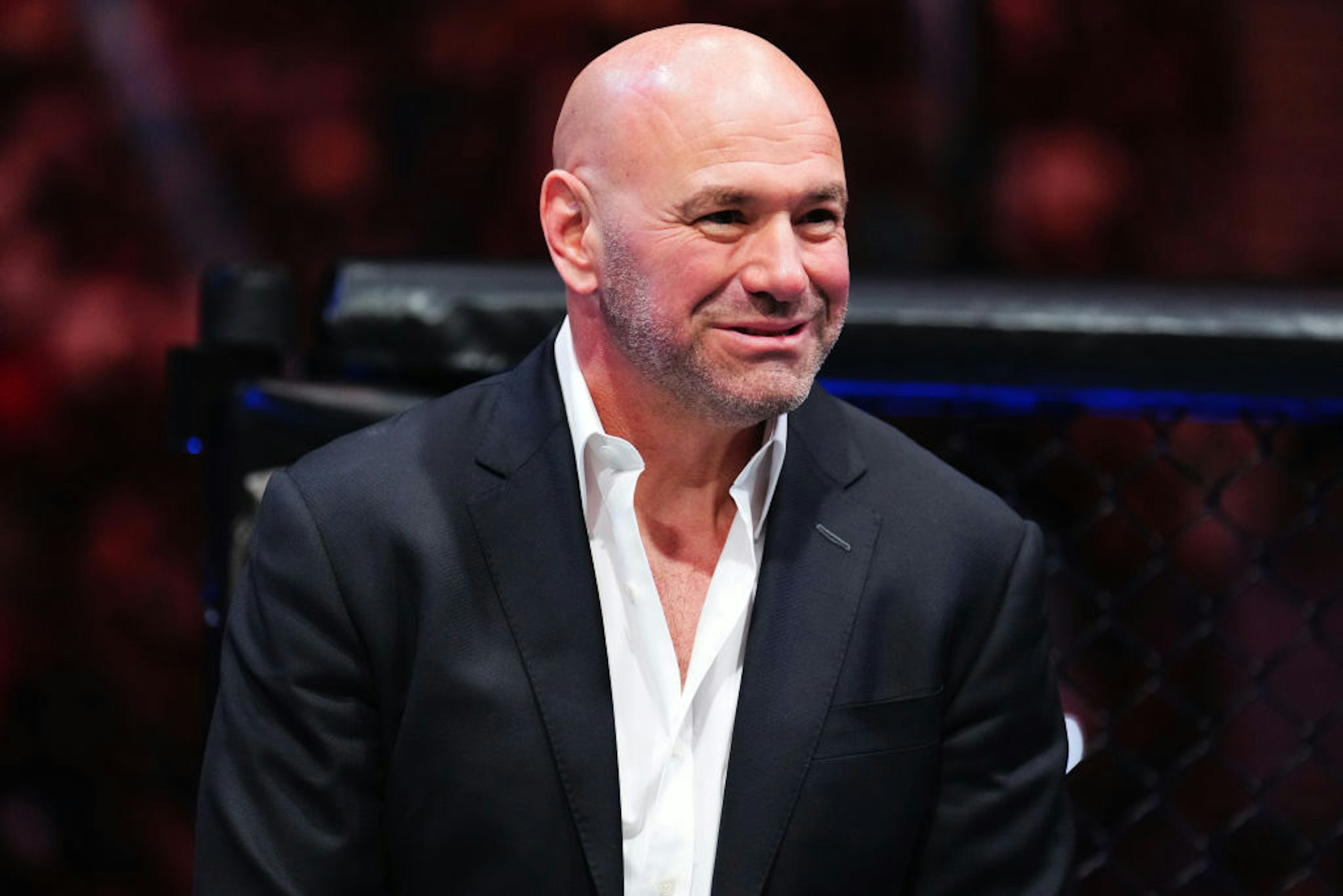 LAS VEGAS, NEVADA - JULY 08: Dana White enters the Octagon during the UFC 290 event at T-Mobile Arena on July 08, 2023 in Las Vegas, Nevada. (Photo by Chris Unger/Zuffa LLC via Getty Images)