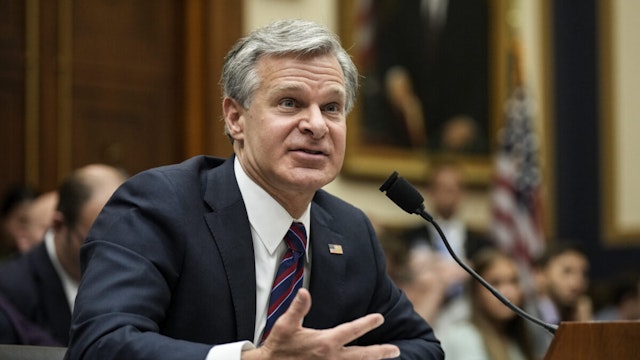FBI Director Christopher Wray testifies during a House Judiciary Committee hearing about oversight of the Federal Bureau of Investigation on Capitol Hill July 12, 2023 in Washington, DC.