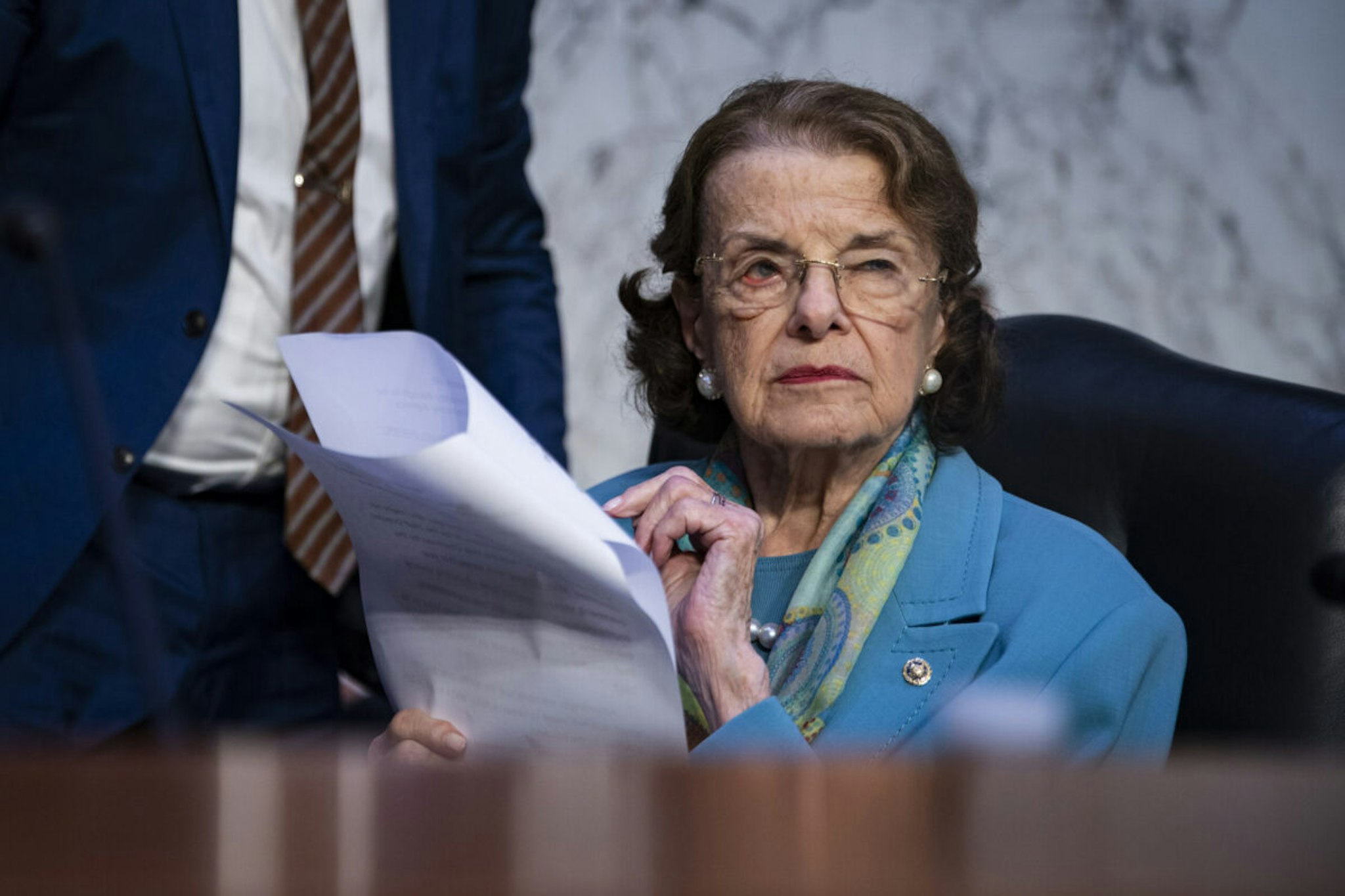 Senator Dianne Feinstein, a Democrat from California, during a Senate Intelligence Committee nomination hearing for National Security Agency (NSA) director nominee Timothy Haugh in Washington, DC, US, on Wednesday, July 12, 2023.