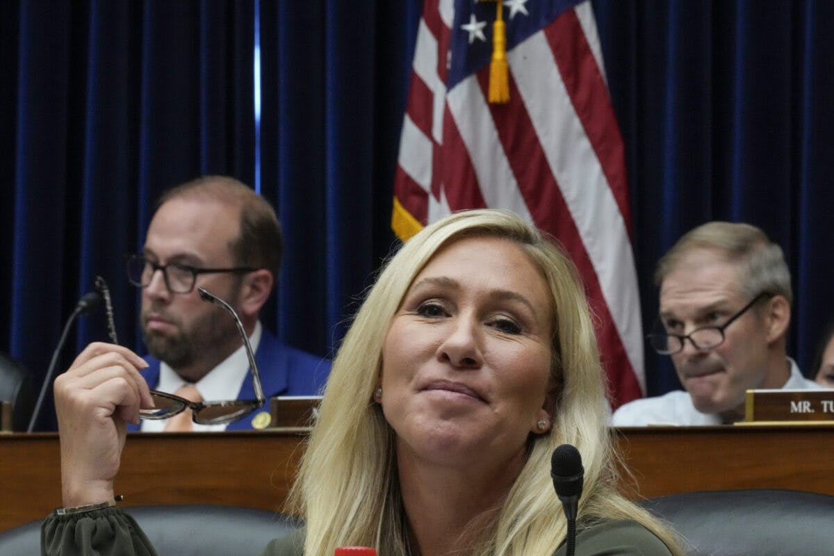 NextImg:‘Parental Discretion Is Advised’: MTG Breaks Out Lewd Hunter Biden Images At Whistleblower Hearing