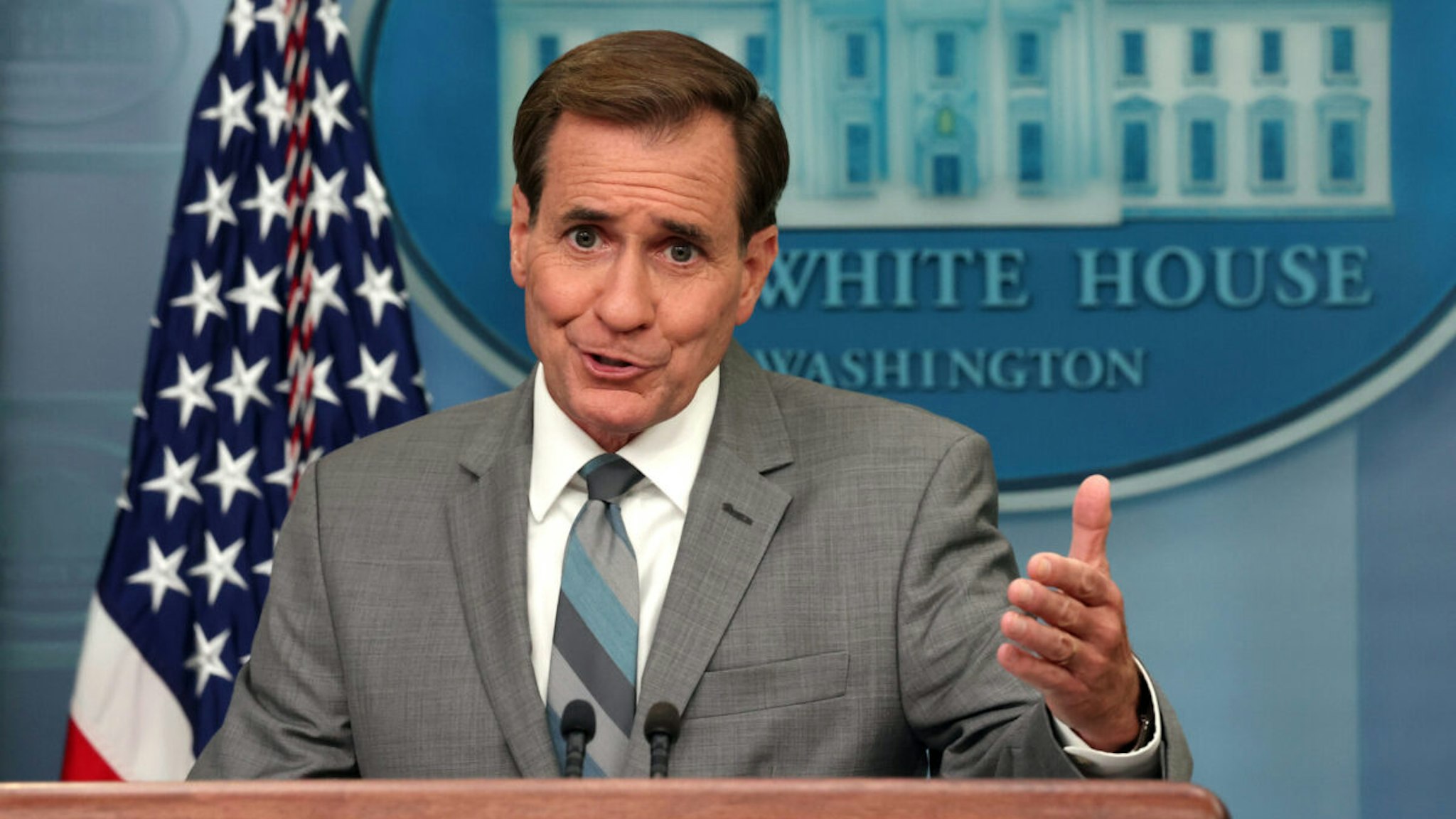 John Kirby, coordinator for strategic communications at the National Security Council, speaks at the daily White House briefing on July 17, 2023 in Washington, DC.