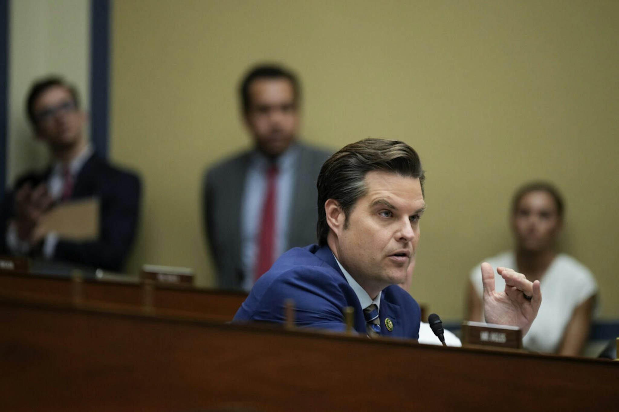 ep. Matt Gaetz (R-FL) speaks during a House Oversight Committee hearing titled "Unidentified Anomalous Phenomena: Implications on National Security, Public Safety, and Government Transparency" on Capitol Hill 26, 2023 in Washington, DC.