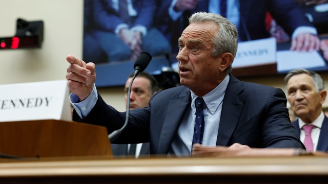 WASHINGTON, DC - JULY 20: Democratic presidential candidate Robert F. Kennedy Jr. speaks during hearing with the House Judiciary Subcommittee on the Weaponization of the Federal Government on Capitol Hill on July 20, 2023 in Washington, DC. Members of the committee held the hearing to discuss instances of the U.S. government's alleged censoring of citizens, political figures and journalists.