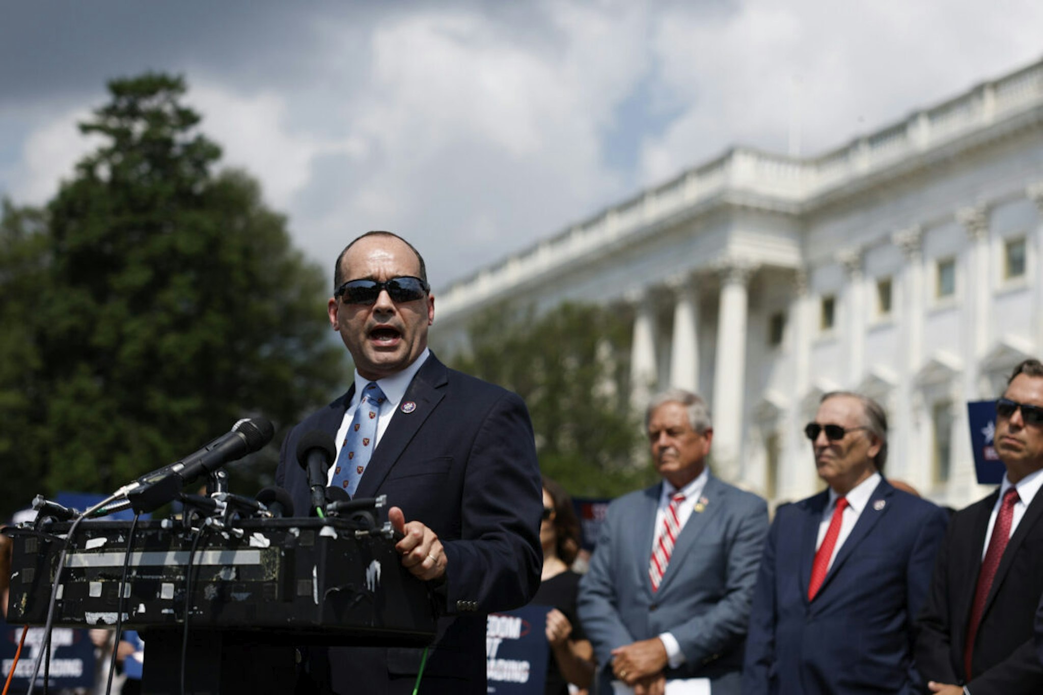 Rep. Bob Good (R-VA) speaks at a news conference on the progress of the Fiscal Year Appropriation Legislation outside the U.S. Capitol Building on July 25, 2023 in Washington, DC.