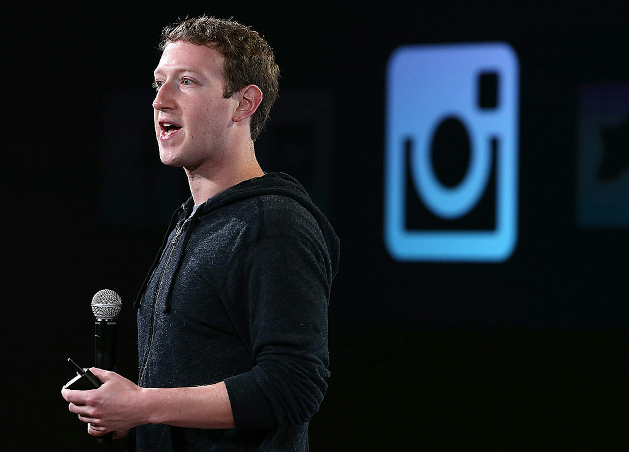 MENLO PARK, CA - JUNE 20: Facebook CEO Mark Zuckerberg speaks during a press event at Facebook headquarters on June 20, 2013 in Menlo Park, California. Facebook announced that its photo-sharing subsidiary Instagram will now allow users to take and share video. (Photo by Justin Sullivan/Getty Images)