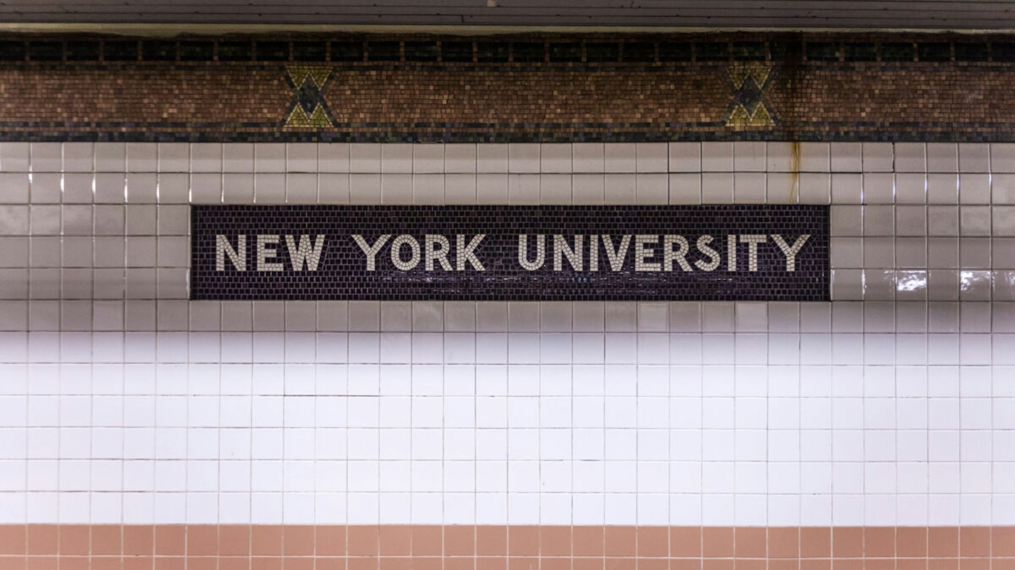 Subway tile mosaic for New York University. New York City, NY. USA