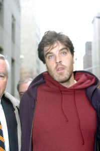 UNITED STATES - NOVEMBER 24: Preppie killer Robert Chambers leaves Manhattan Supreme Court after he was charged with possessing a trace of crack cocaine and driving with a suspended license. Chambers was arrested two nights ago in Harlem after a police officer stopped his car. In 1988, Chambers confessed to strangling 18-year-old Jennifer Levin two years earlier during a tryst in Central Park. He pleaded guilty to manslaughter and served 15 years. (Photo by Todd Maisel/NY Daily News Archive via Getty Images)