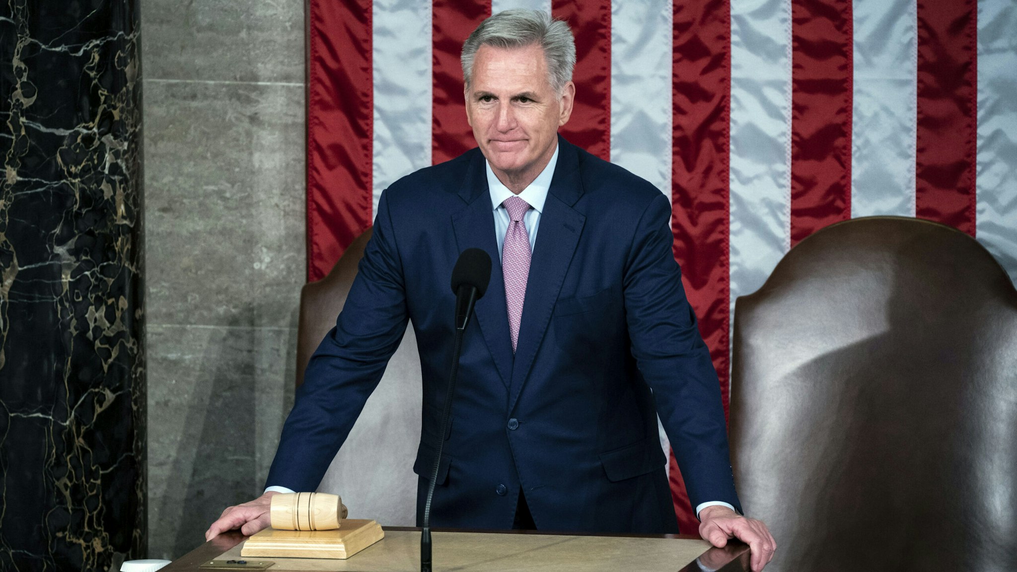 Washington, DC - July 19 : Speaker of the House Kevin McCarthy, R-Calif., waits for Israeli President Isaac Herzog to arrive and address a joint meeting of Congress in the House chamber on Capitol Hill on Wednesday, July 19, 2023, in Washington, DC.