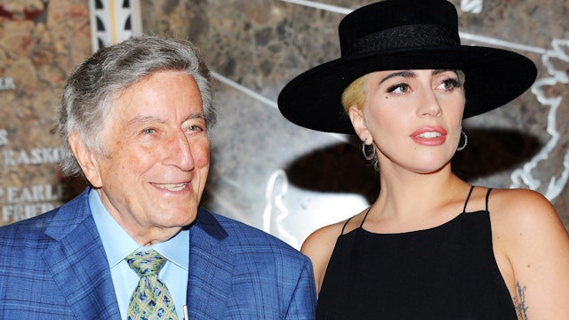 Lady Gaga and Tony Bennett Light The Empire State Building in honor of Bennett's 90th Birthday at The Empire State Building on August 3, 2016 in New York City.