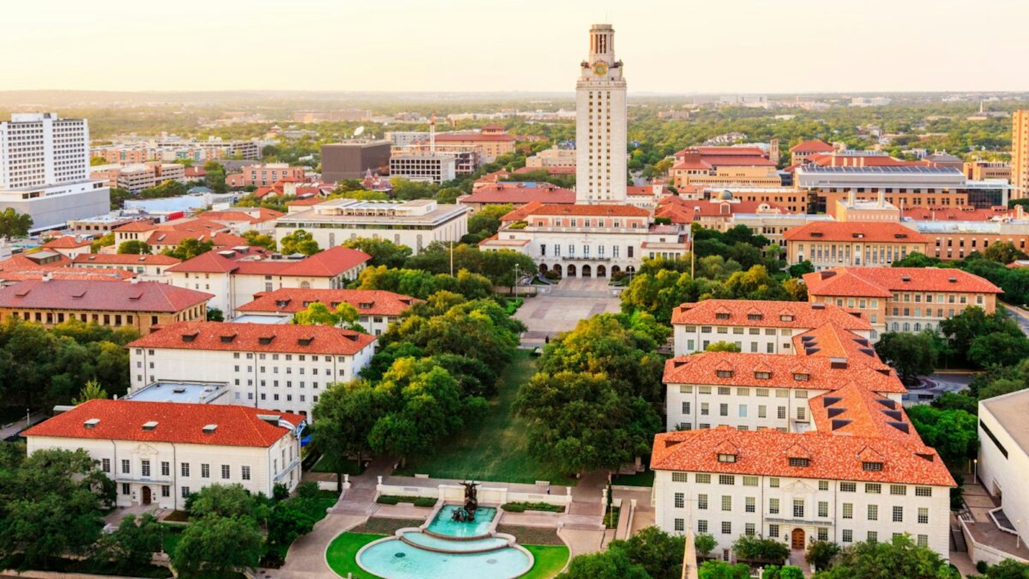 University of Texas Austin campus at sunset-dusk