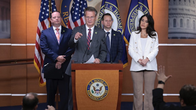 Rep. Tim Burchett (2nd L) (R-TN) speaks during a press conference held by members of the House Oversight and Accountability Committee at the U.S. Capitol on July 20, 2023 in Washington, DC.