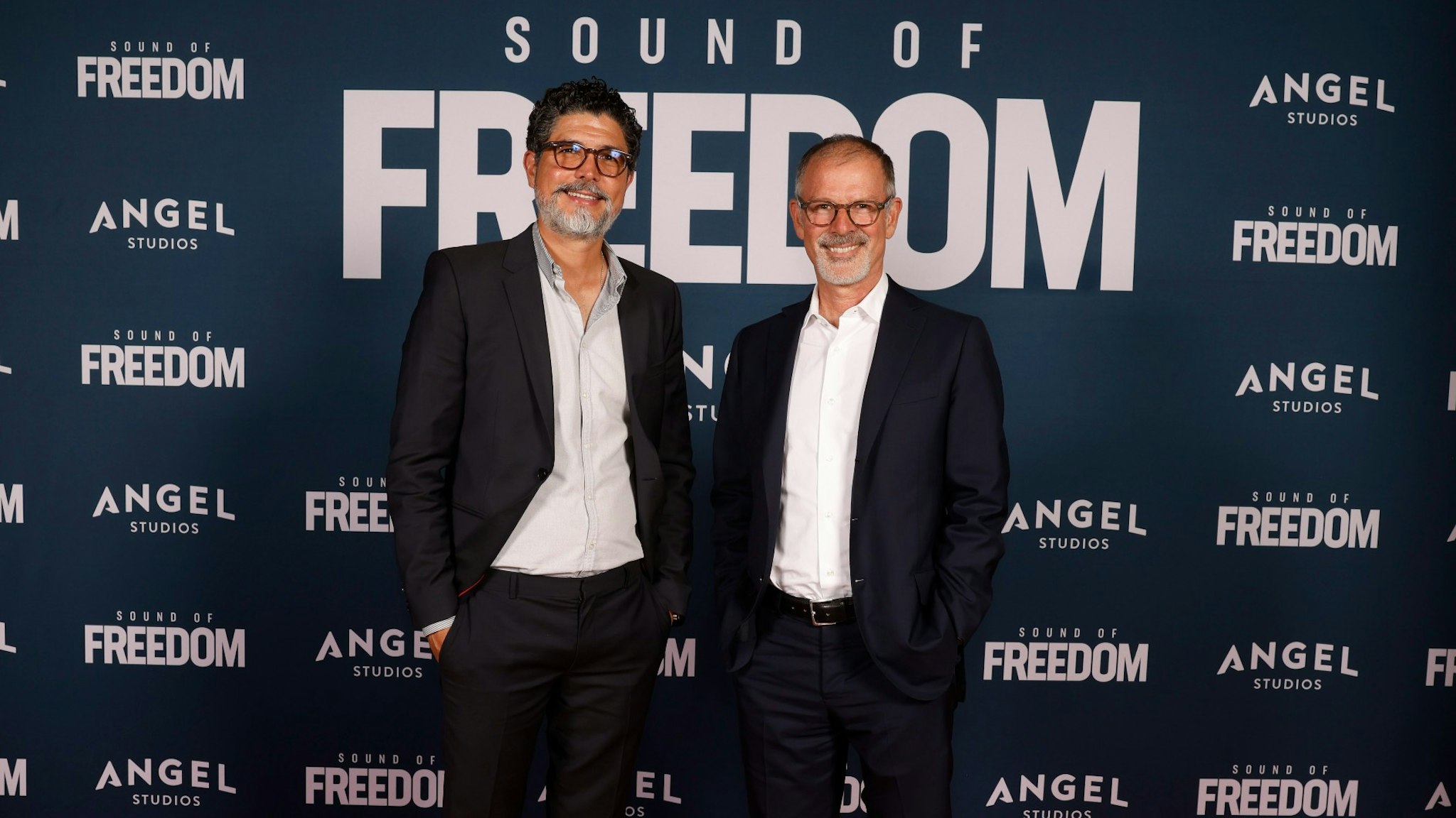 Alejandro Monteverde and Rod Barr attend the premiere of "Sound of Freedom" on June 28, 2023 in Vineyard, Utah.