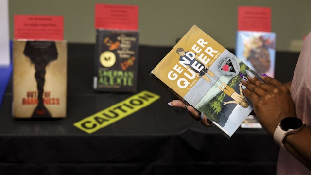 'Gender Queer: A Memoir' by Maia Kobabe, is one of the banned and challenged books on display during Banned Books Week 2022 at the Lincoln Belmont branch of the Chicago Public Library on Sept. 22. (Chris Sweda/Chicago Tribune/Tribune News Service via Getty Images)