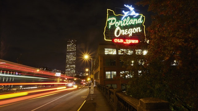Portland, Oregon at night.