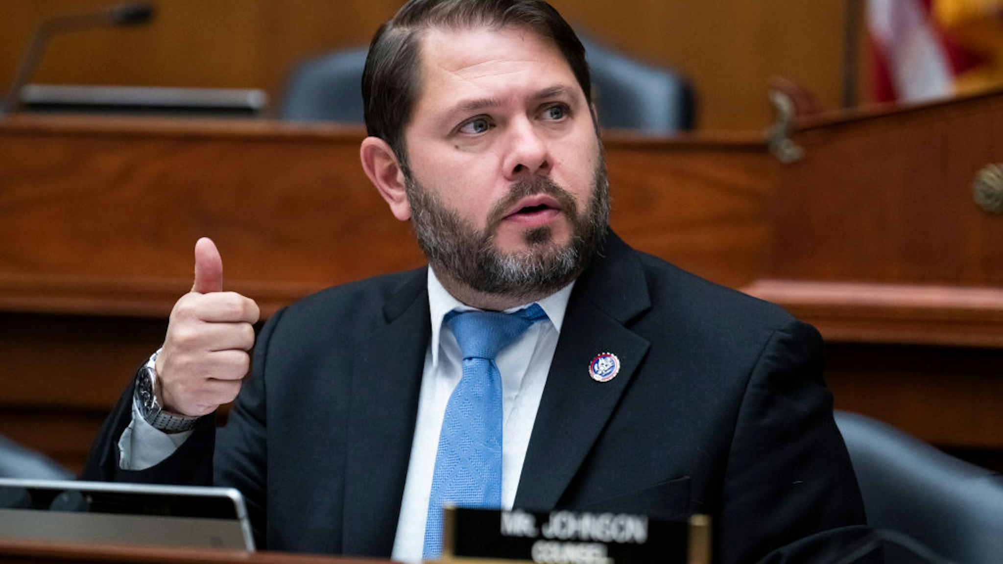 UNITED STATES - JUNE 9: Chairman Ruben Gallego, D-Ariz., conducts the House Armed Services Subcommittee on Intelligence and Special Operations markup of the National Defense Authorization Act for Fiscal Year 2023, in Rayburn Building on Thursday, June 9, 2022. (Tom Williams/CQ-Roll Call, Inc via Getty Images)