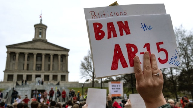 NASHVILLE, TN - APRIL 03: Students walked out of area schools to gather at the Tennessee State Capitol building in protest to demand action for gun reform laws in the state on April 3, 2023 in Nashville, Tennessee. A 28-year-old former student of the private Covenant School in Nashville, wielding a handgun and two AR-style weapons, shot and killed three 9-year-old students and three adults before being killed by responding police officers on March 27th.