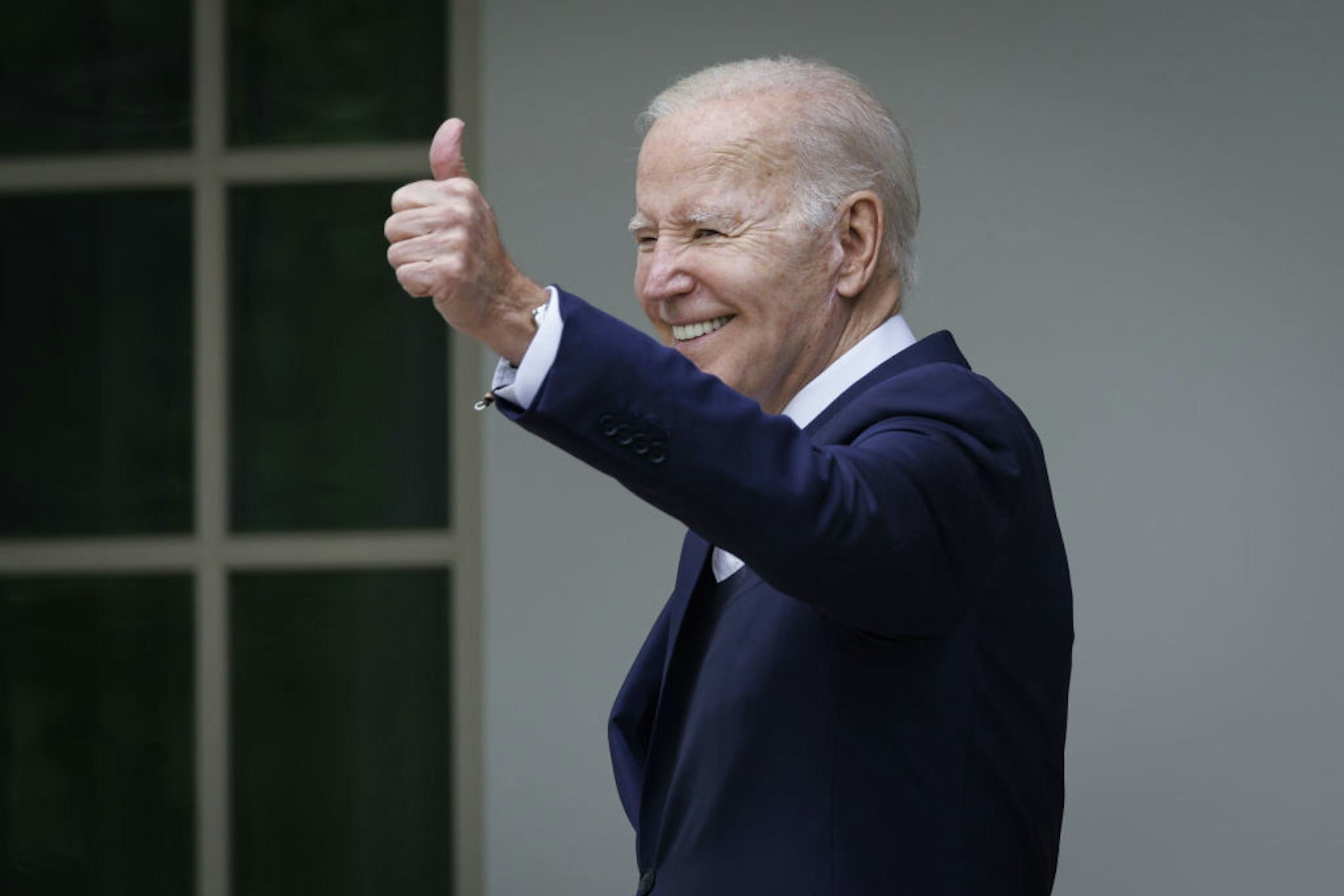 US President Joe Biden, waves back to the crowd during a National Small Business Week event in the Rose Garden of the White House in Washington, DC, US, on Monday, May 1, 2023. The White House said Biden administration investments in America has led to 10.5 million applications to start small businesses in 2021 and 2022. Photographer: Ting Shen/Bloomberg via Getty Images