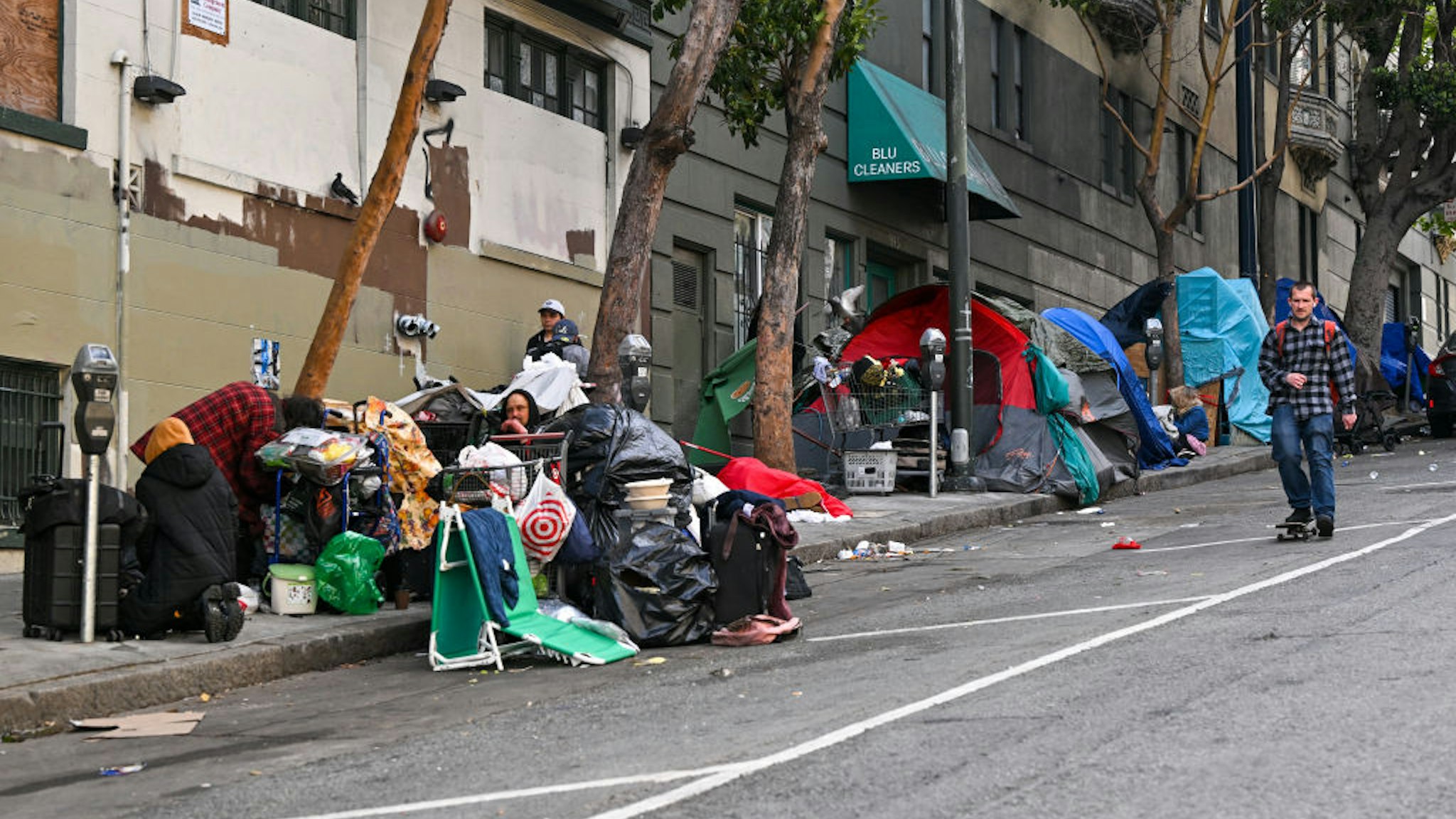 SAN FRANCISCO, CA - JUNE 06: A homeless encampment is seen in Tenderloin District of San Francisco, California, United States on June 6, 2023. (Photo by Tayfun Coskun/Anadolu Agency via Getty Images)