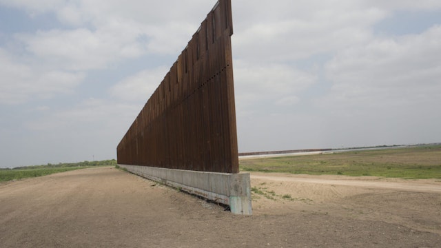 GRANJENO, TEXAS - APRIL 12: An unfinished section of the border wall occupies a levy, April 12, 2021 in Granjeno, Texas.