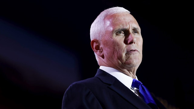 ARLINGTON, VIRGINIA - JULY 17: Republican presidential candidate, former Vice President Mike Pence delivers remarks at the Christians United for Israel (CUFI) summit on July 17, 2023 in Arlington, Virginia. GOP presidential hopefuls for 2024 are making their cases before the pro-Israeli group.