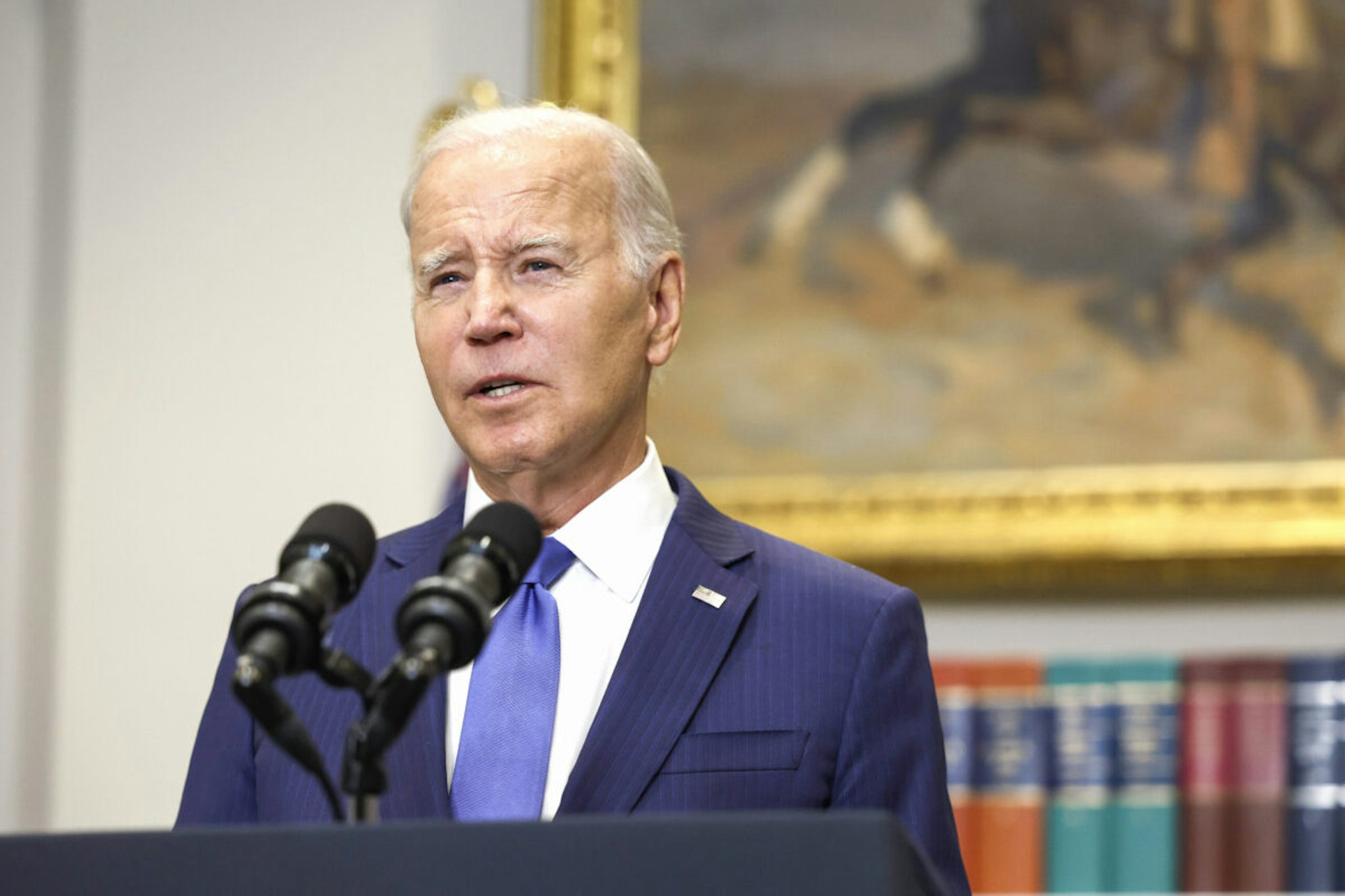 U.S. President Joe Biden gives remarks on Artificial Intelligence in the Roosevelt Room at the White House on July 21, 2023 in Washington, DC.