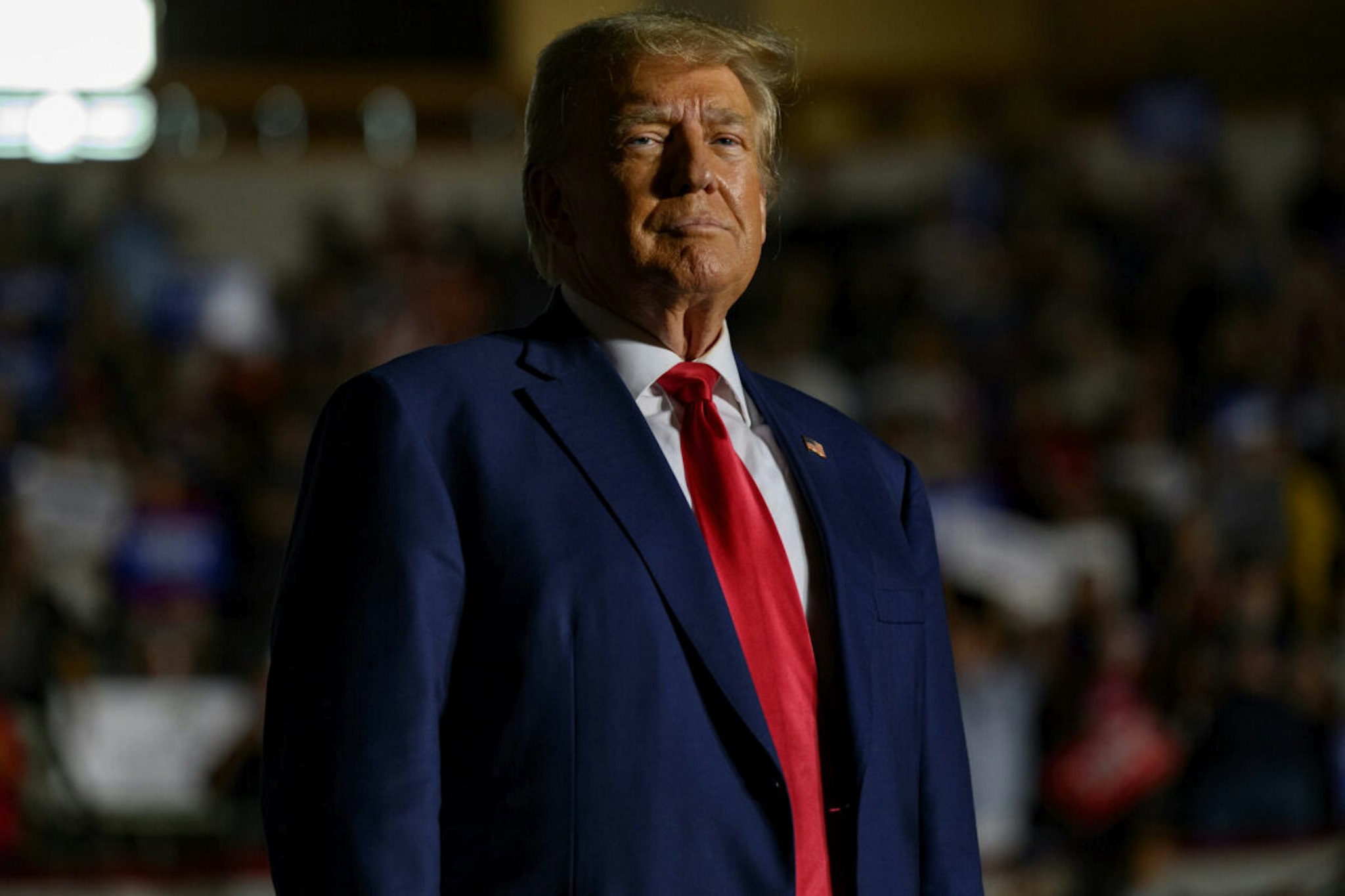 ERIE, PENNSYLVANIA - JULY 29: Former U.S. President Donald Trump enters Erie Insurance Arena for a political rally while campaigning for the GOP nomination in the 2024 election on July 29, 2023 in Erie, Pennsylvania.