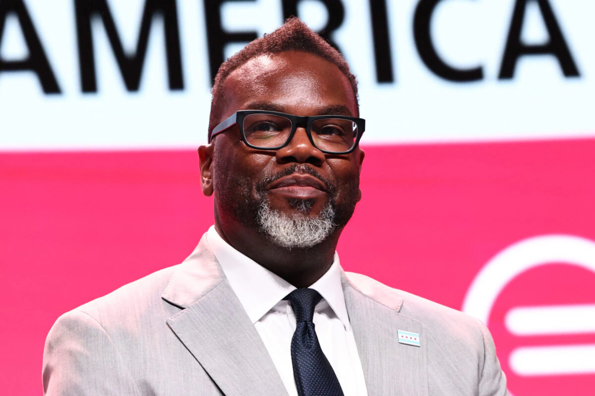 HOUSTON, TEXAS - JULY 28: Mayor of Chicago Brandon Johnson appears on stage during the National Urban League Conference Plenary II: State of Black America on July 28, 2023 in Houston, Texas.