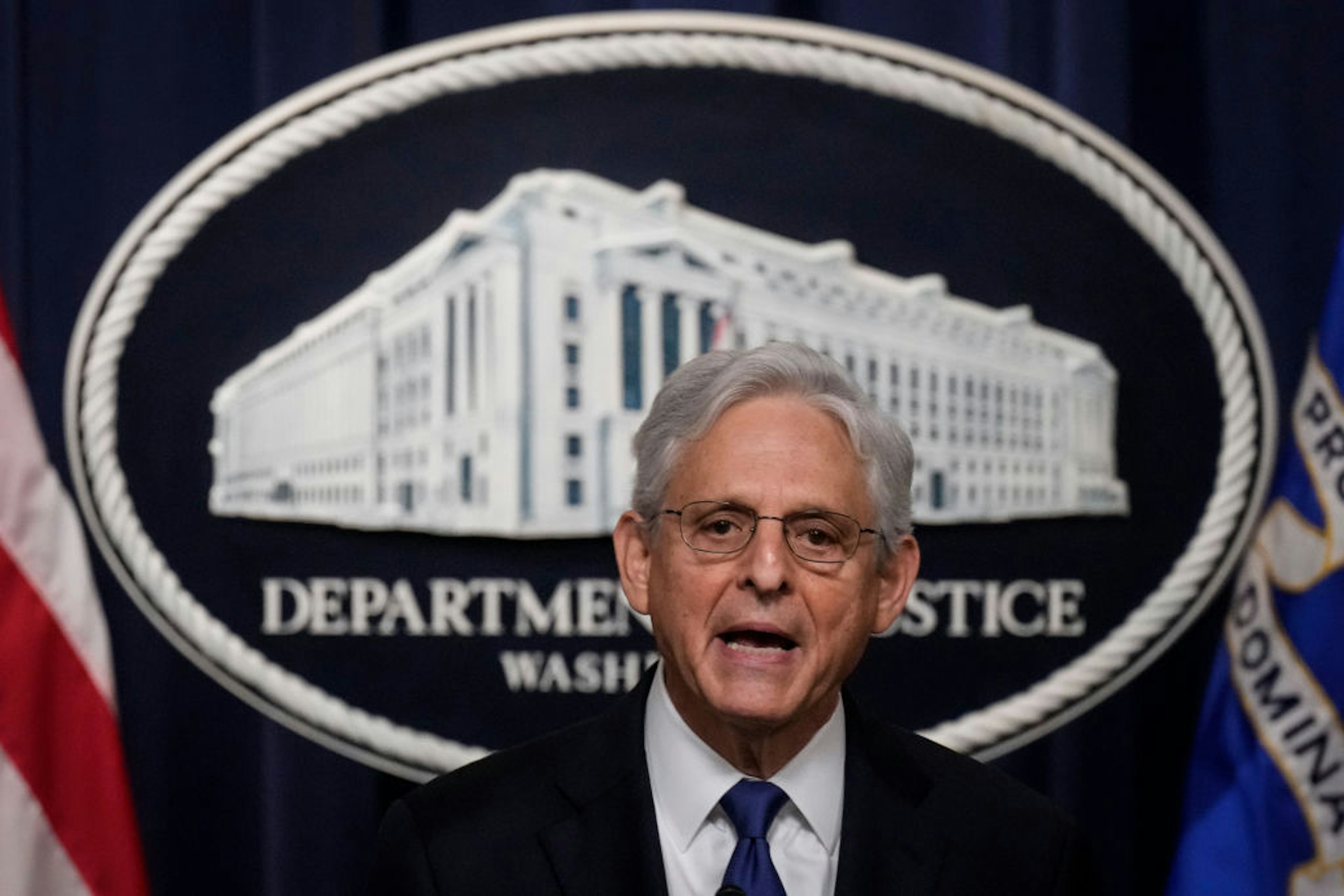 WASHINGTON, DC - AUGUST 11: U.S. Attorney General Merrick Garland delvers a statement at the U.S. Department of Justice August 11, 2023 in Washington, DC. Garland announced that U.S. Attorney David Weiss will be appointed special counsel in the ongoing probe of Hunter Biden, the son of U.S. President Joe Biden. (Photo by Drew Angerer/Getty Images)