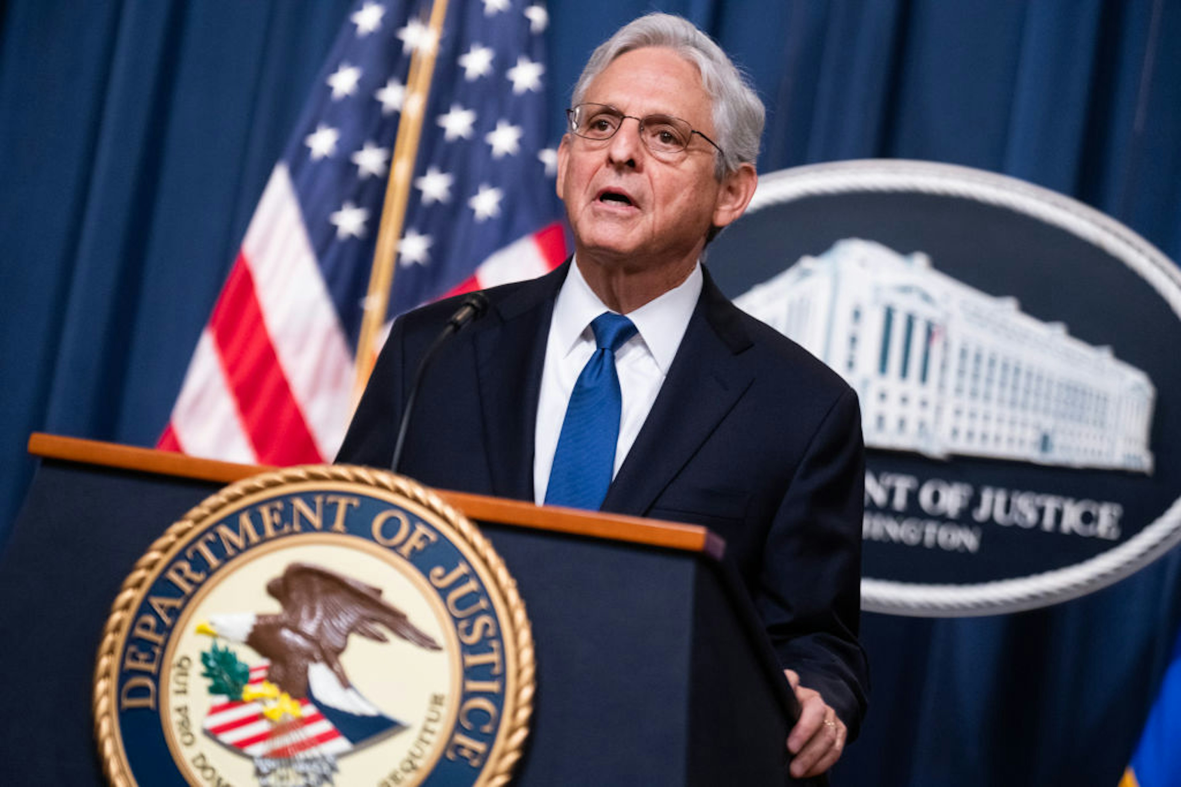 UNITED STATES - AUGUST 11: Attorney General Merrick Garland conducts a news conference at the Department of Justice announcing that U.S. Attorney David Weiss will be appointed special counsel to investigate Hunter Biden, the son of President Joe Biden, on Friday, August 11, 2023. (Tom Williams/CQ-Roll Call, Inc via Getty Images)