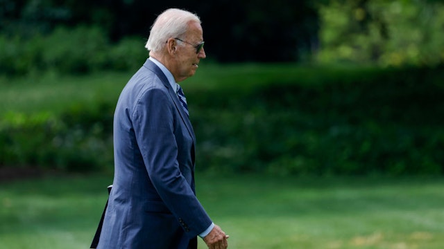 WASHINGTON, DC - AUGUST 14: U.S. President Joe Biden walks to the Oval Office after returning to the White House grounds on Marine One on August 14, 2023 in Washington, DC. Biden spent the weekend at his vacation home in Rehoboth Beach, Delaware.