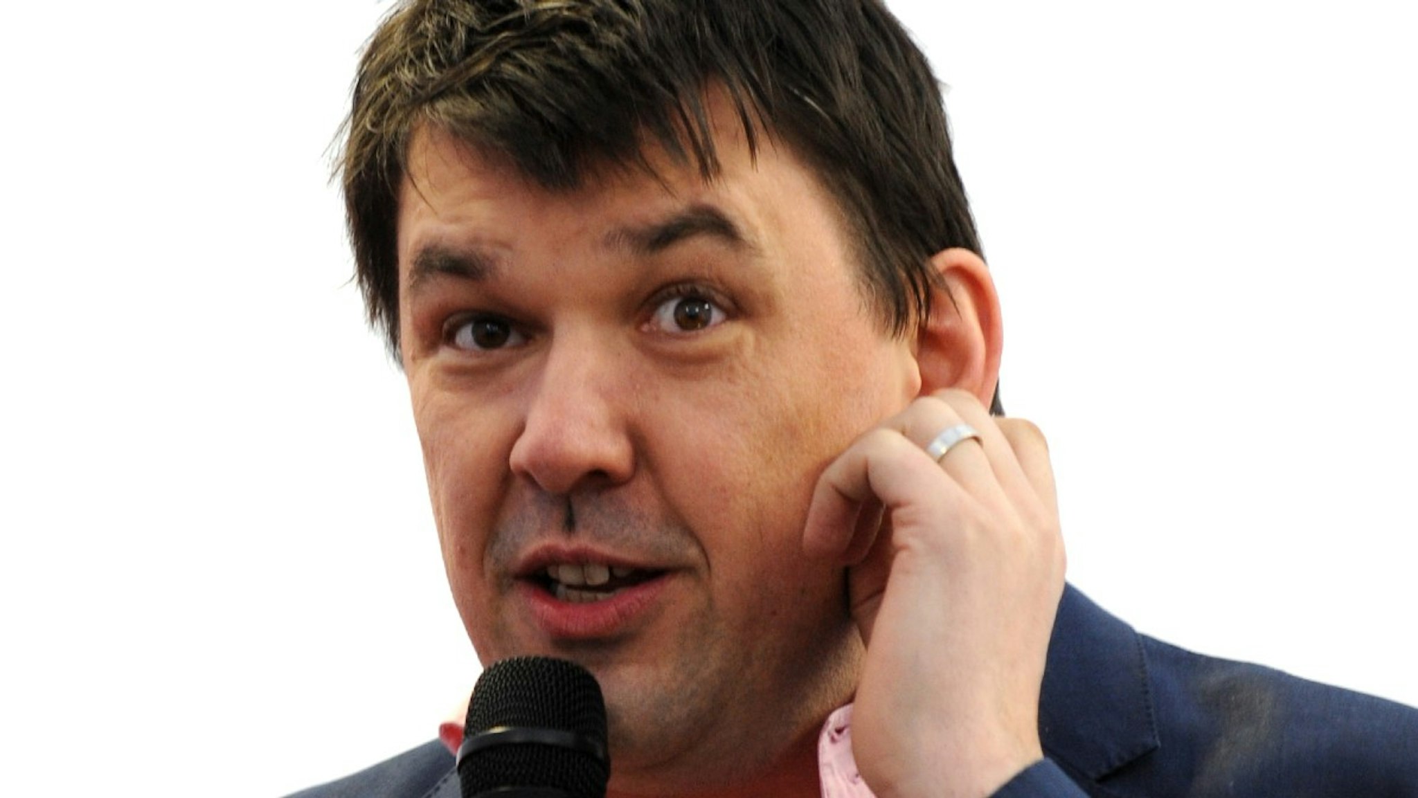 Father Ted TV writer Graham Linehan speaks at an atheist campaign launch in Kensington Gardens, London.