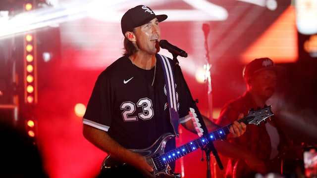Musician Jake Owen performs a postgame concert after the game between the Chicago White Sox and the Cleveland Guardians at Guaranteed Rate Field on July 28, 2023 in Chicago, Illinois.