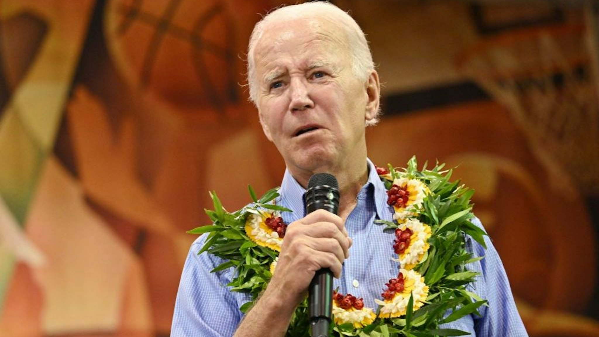 US President Joe Biden speaks during a community engagement event at the Lahaina Civic Center in Lahaina, Hawaii on August 21, 2023. (Photo by Mandel NGAN / AFP) (Photo by MANDEL NGAN/AFP via Getty Images)