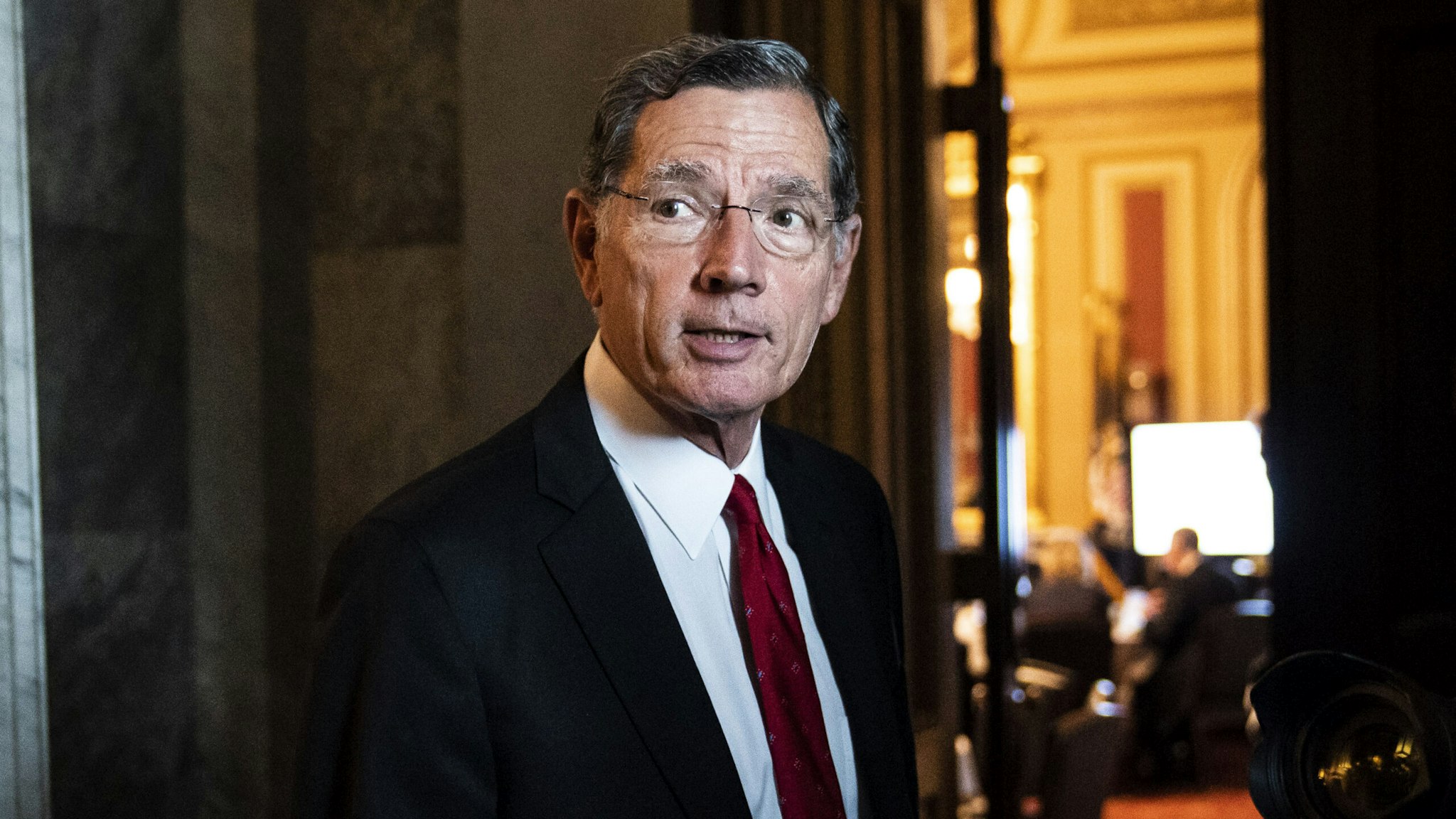 Washington, DC - September 7 : Sen. John Barrasso, R-Wyo., walks to a weekly policy luncheon on Capitol Hill on Wednesday, Sept 07, 2022 in Washington, DC.