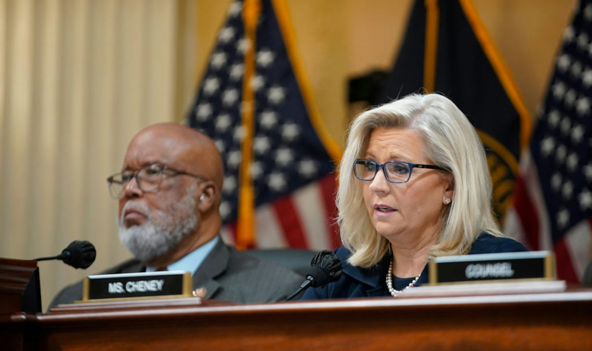 Representative Liz Cheney, a Republican from Wyoming, speaks during a hearing of the Select Committee to Investigate the January 6th Attack on the US Capitol in Washington, D.C., US, on Tuesday, June 28, 2022. Cassidy Hutchinson, who previously gave videotaped depositions offering insider details on the final days of Donald Trump's presidency, is appearing before the committee on short notice while most of Congress is on a two-week break. Photographer: Al Drago/Bloomberg