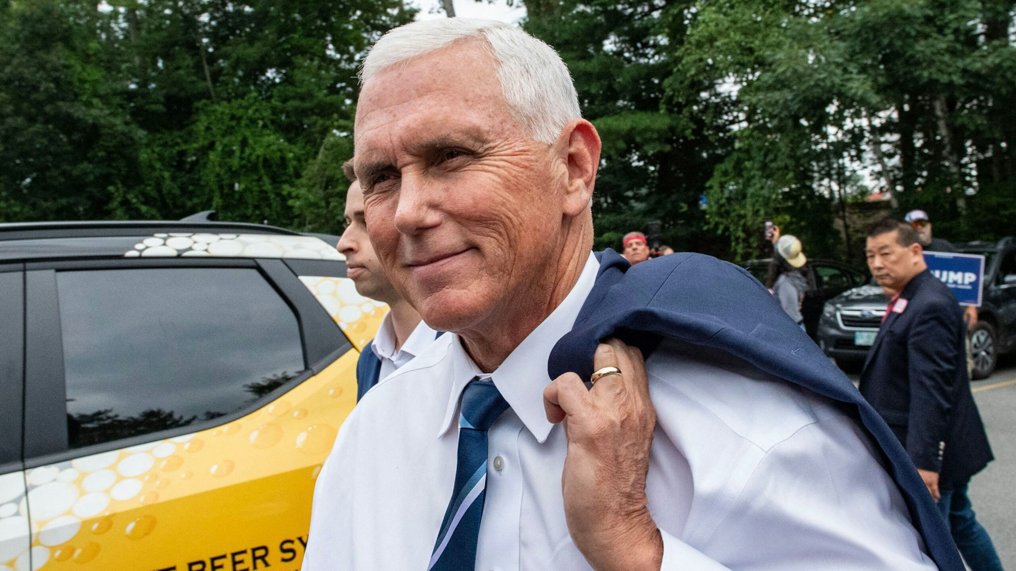US PreUS Presidential hopeful and former Vice President Mike Pence arrives at a campaign event at American Legion Hall Post 27 in Londonderry, New Hampshire, on August 4, 2023.
