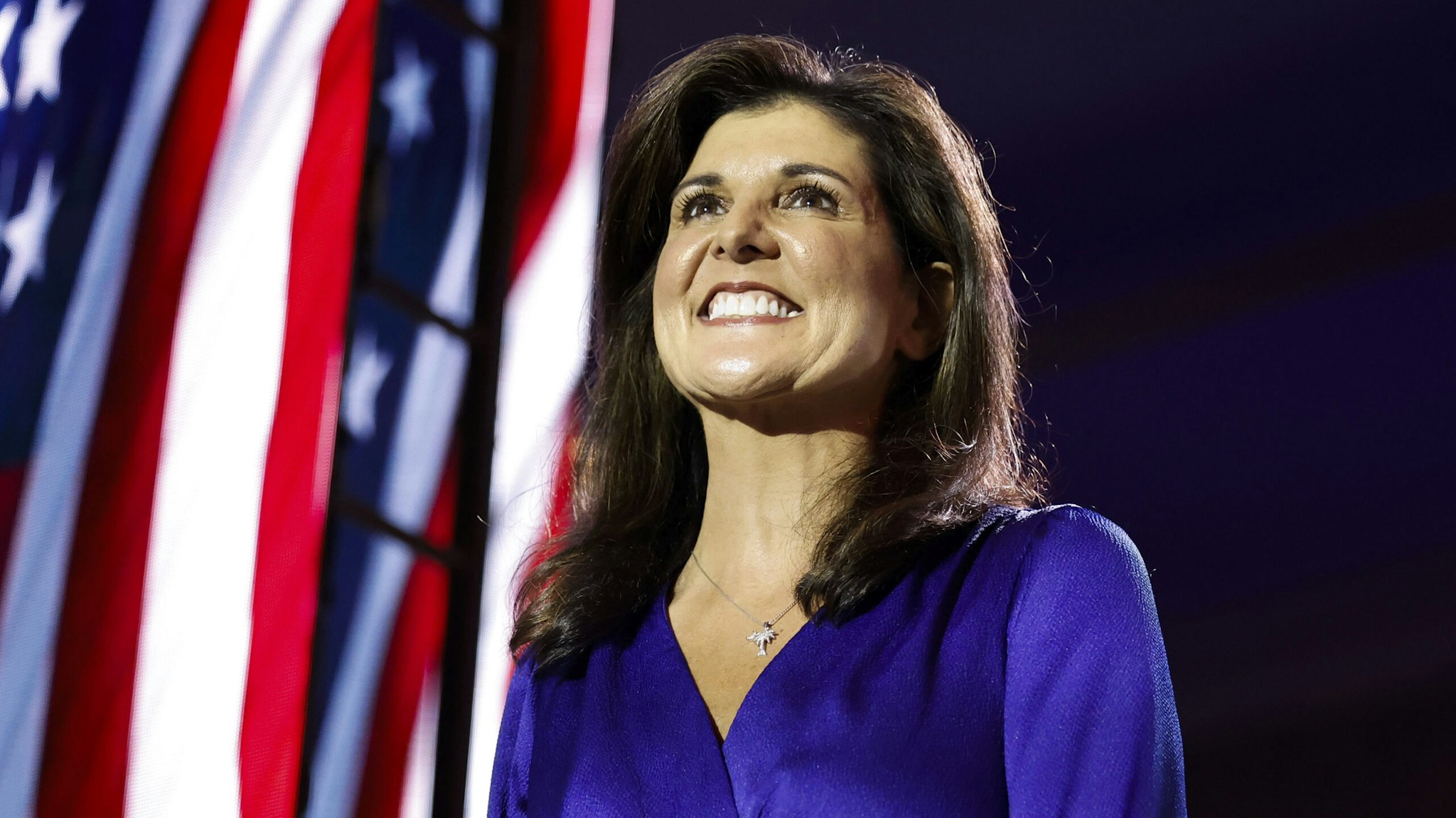 ARLINGTON, VIRGINIA - JULY 17: Republican presidential candidate Nikki Haley arrives to deliver remarks at the Christians United for Israel (CUFI) summit on July 17, 2023 in Arlington, Virginia. The former U.N. ambassador and other 2024 GOP hopefuls are making their cases before the pro-Israeli group.