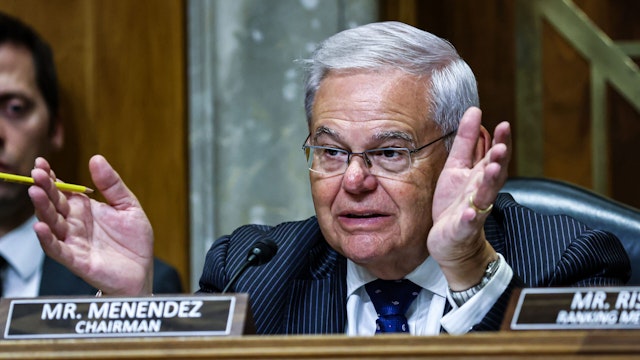 Senator Robert Menendez, a Democrat from New Jersey and chairman of the Senate Foreign Relations Committee, during a hearing in Washington, DC, US, on Wednesday, July 26, 2023. The hearing is titled "US Economic Security: Addressing Economic Coercion and Increasing Competitiveness."