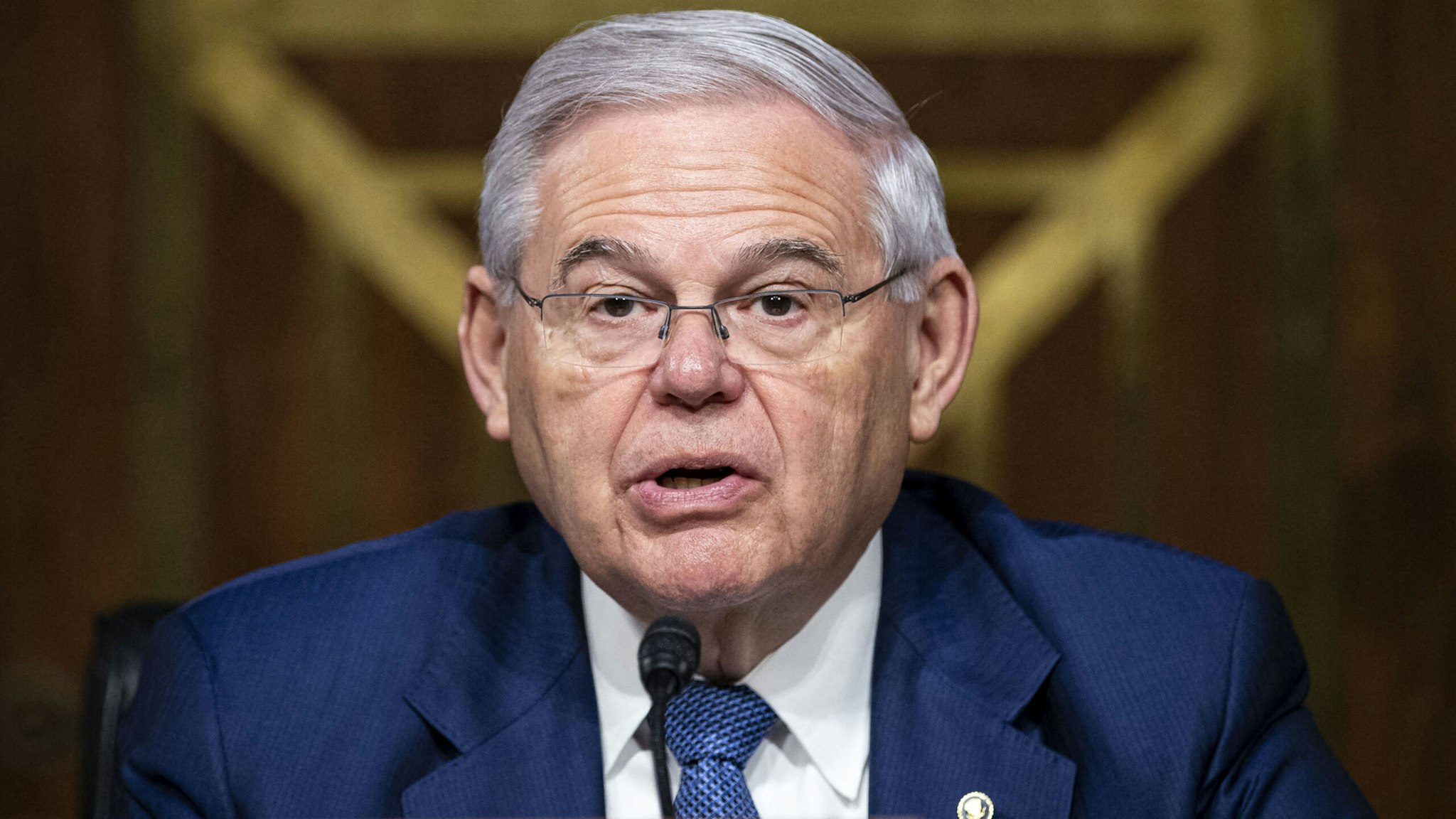 US Senator Robert Menendez, chairman of the Senate Foreign Relations Committee, speaks during a hearing on "Review of the FY2023 State Department Budget Request," in Washington, DC, on April 26, 2022.
