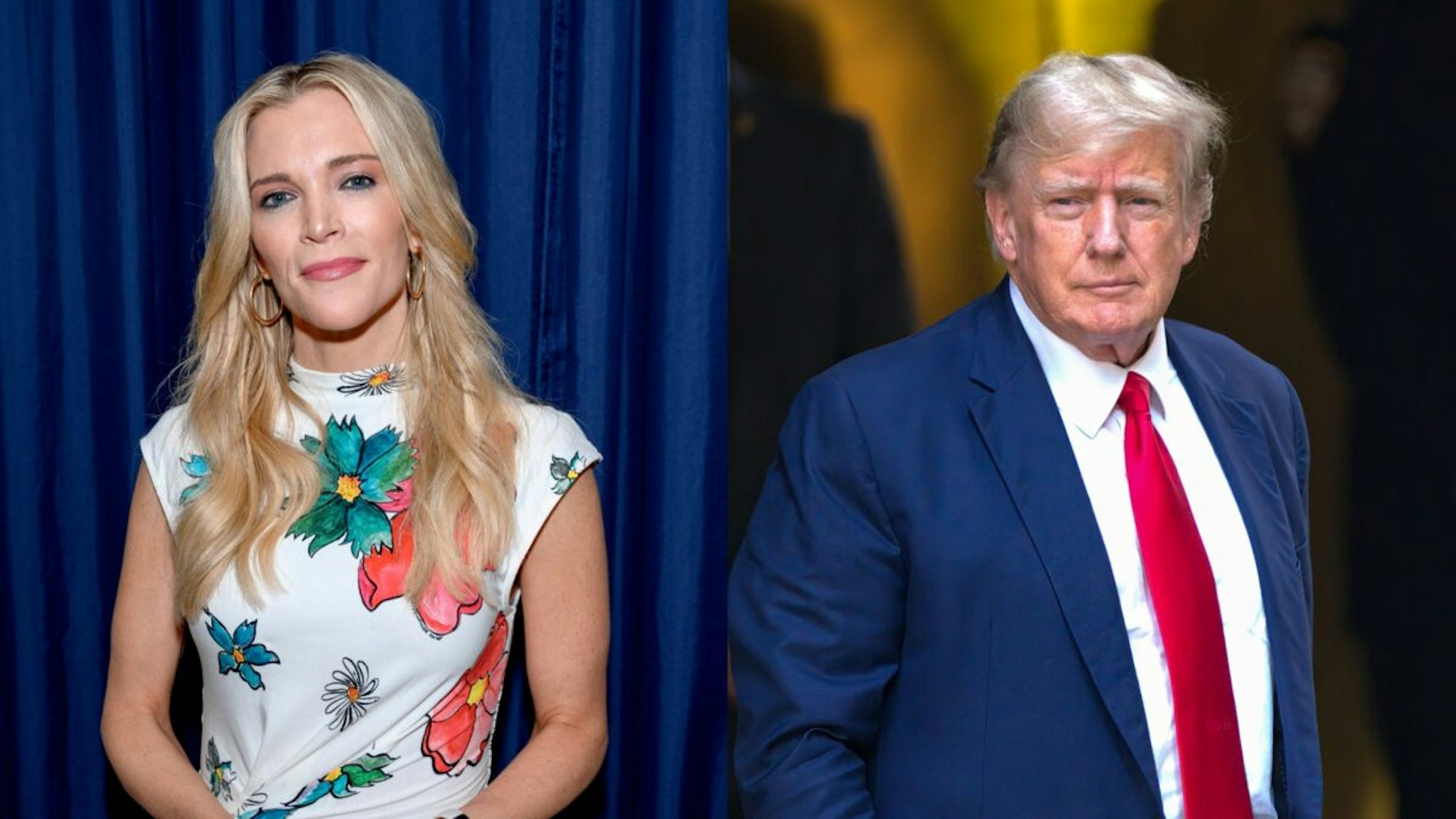 Megyn Kelly attends the 10X Ladies Empowerment Seminar at the JW Marriott Miami Turnberry Resort & Spa on August 05, 2023 in Aventura, Florida./Former U.S. President Donald Trump leaves Trump Tower on September 6, 2023 in New York City.