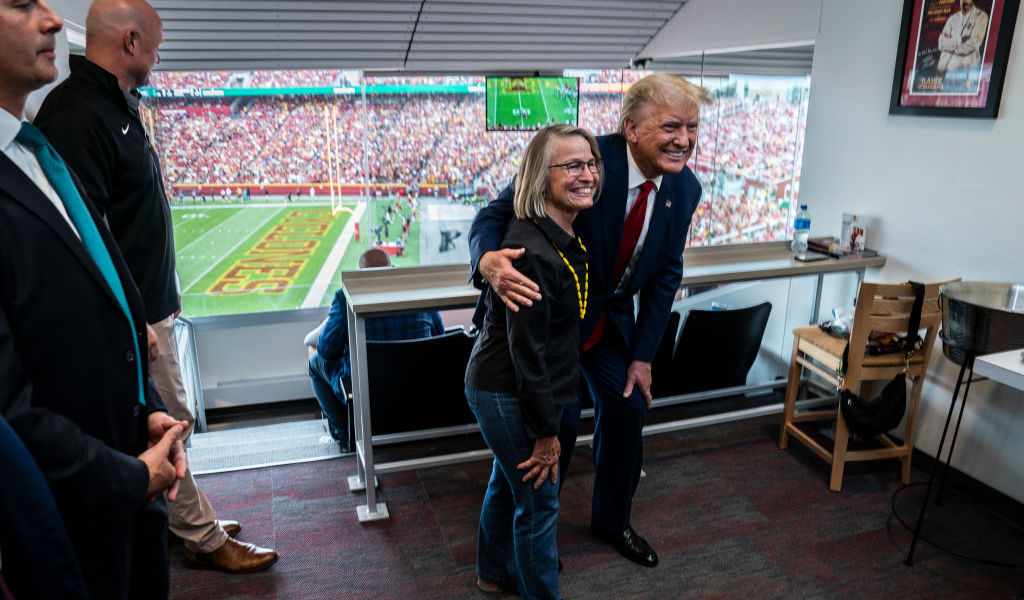 Trump greeted by enthusiastic crowd, chants ‘U-S-A’ at Iowa-Iowa State game.