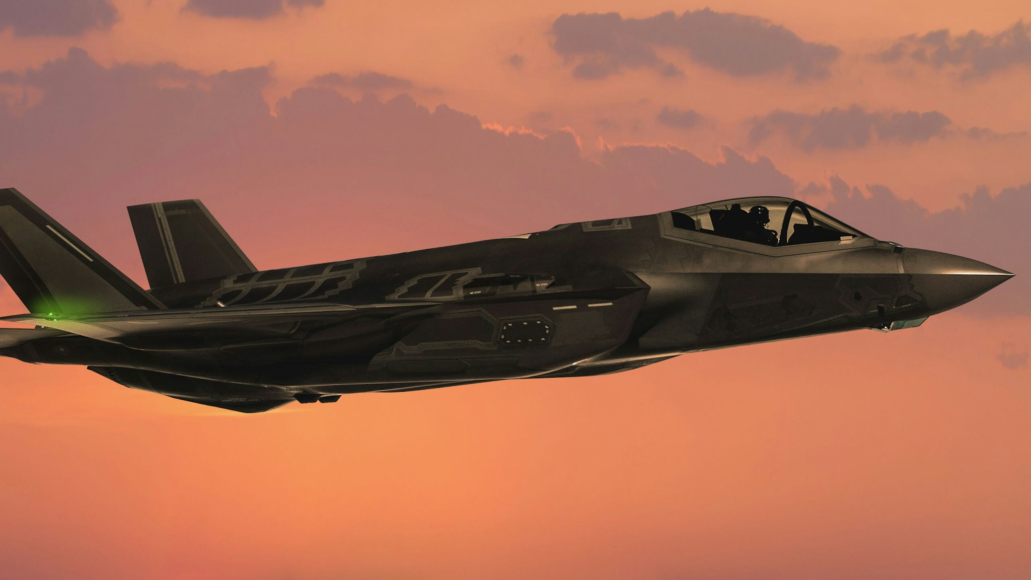 F-35 Fıghter Jets in flight at sunset